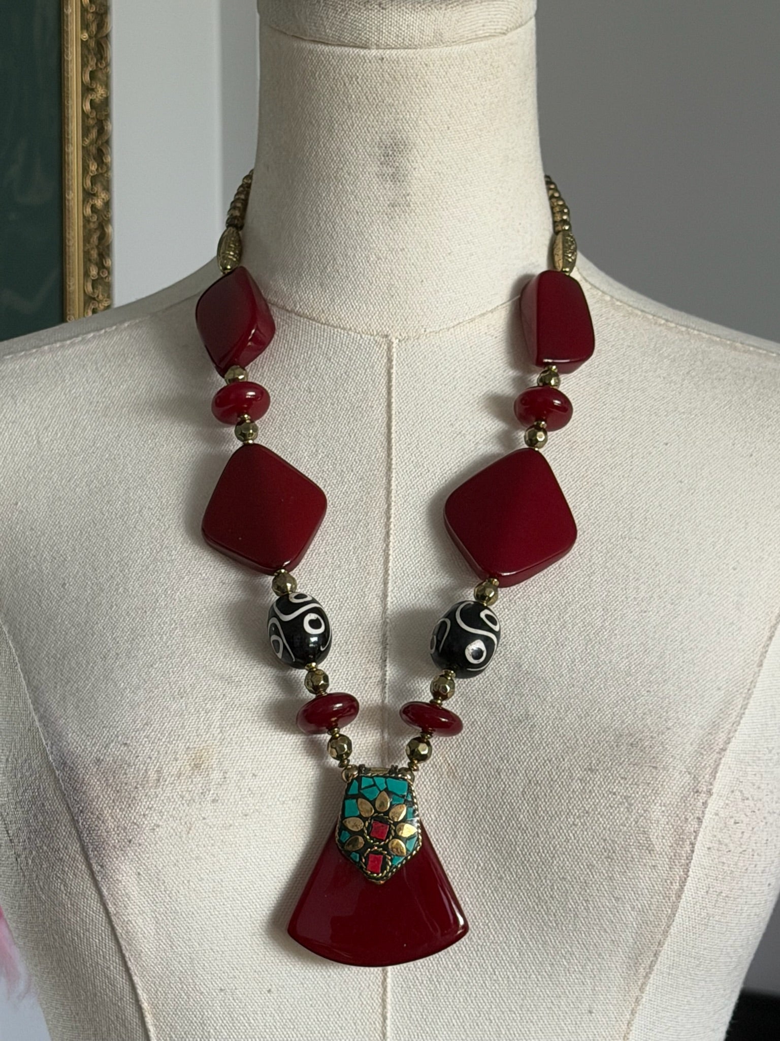 Burgundy Statement Pendant Necklace