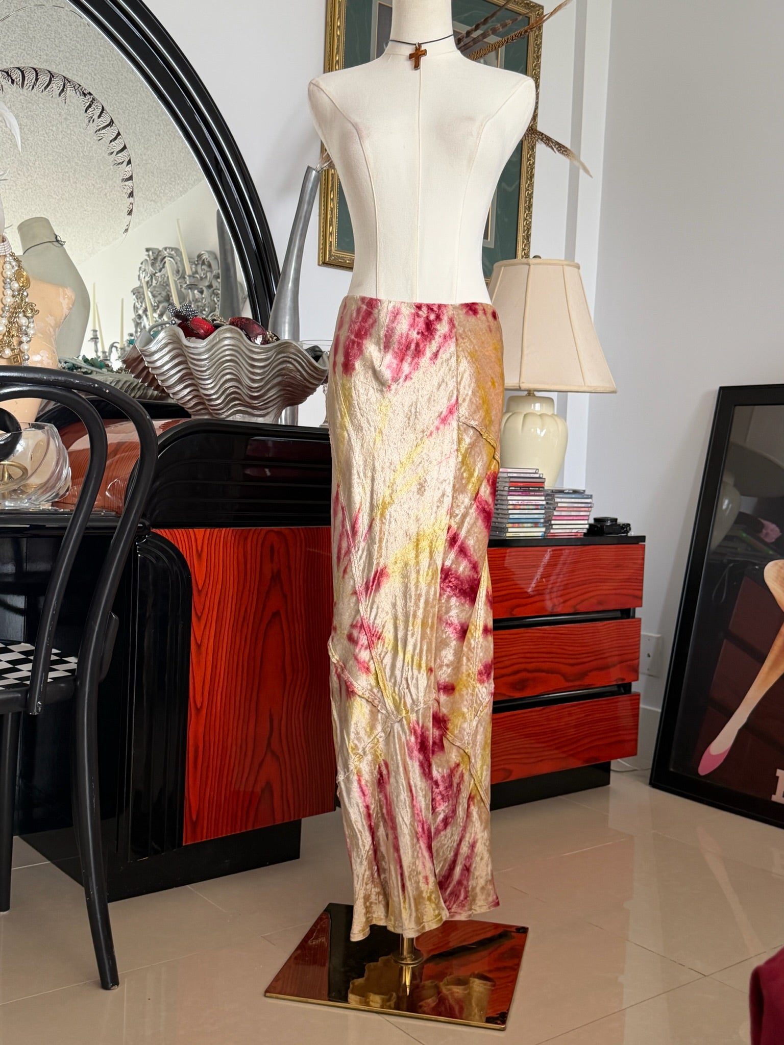 Free people velvet tie-dye midi skirt XS