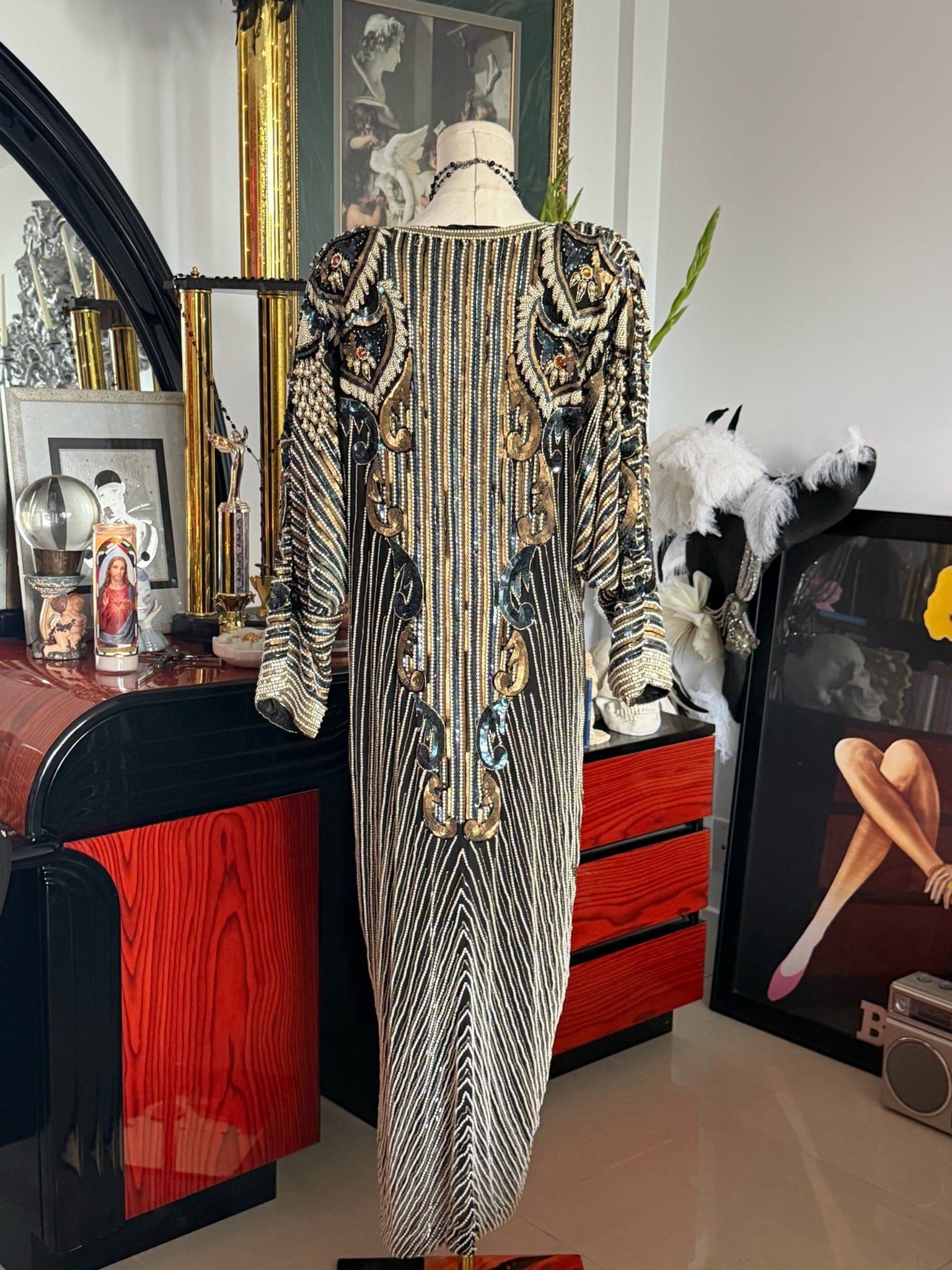 Vintage Fully Beaded Art Deco Evening Gown