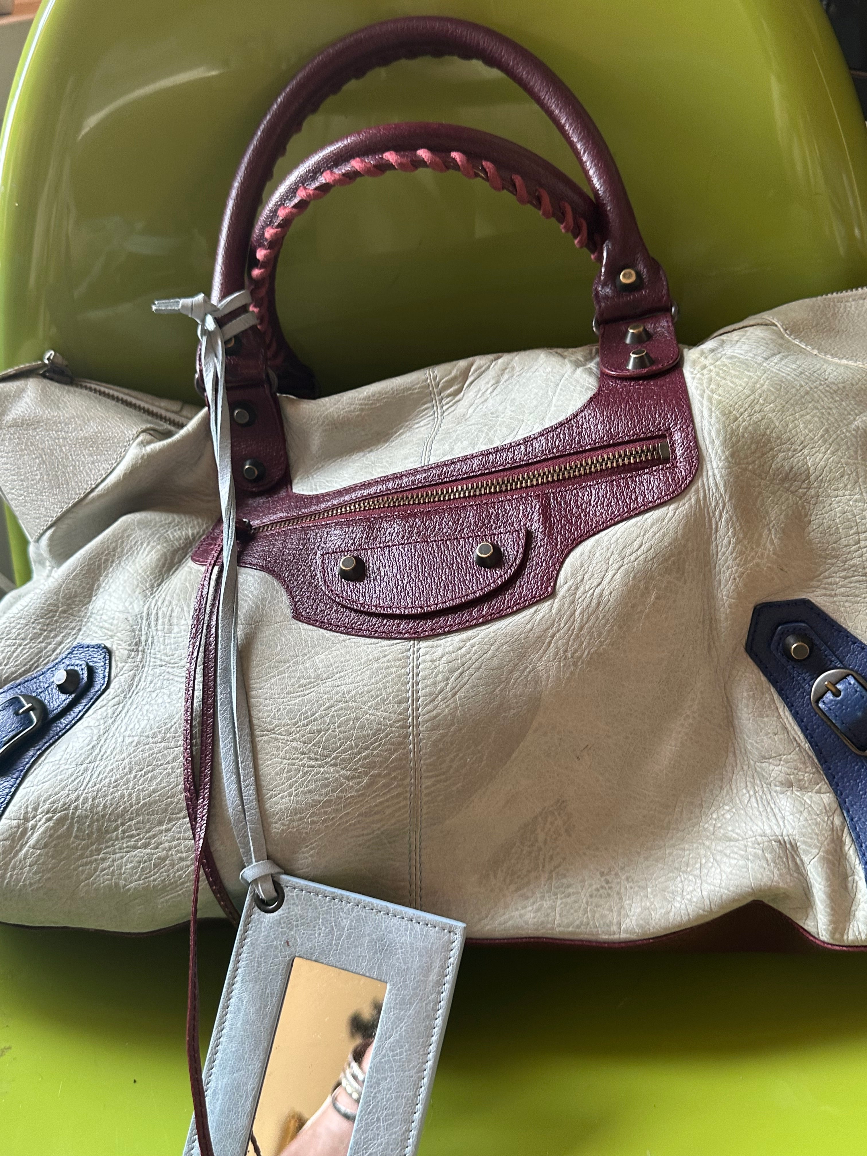 Balenciaga City Bag – Tricolor Cream, Burgundy & Navy (Giant Weekender Size)