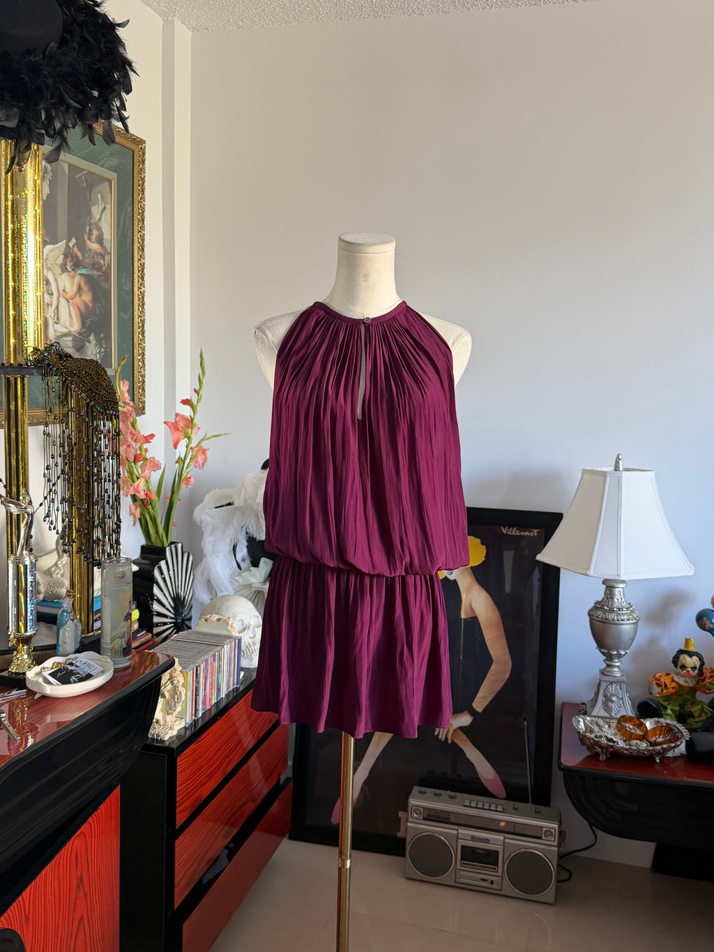 Ramy Brook Berry Draped Drop-Waist Mini Dress xs-s