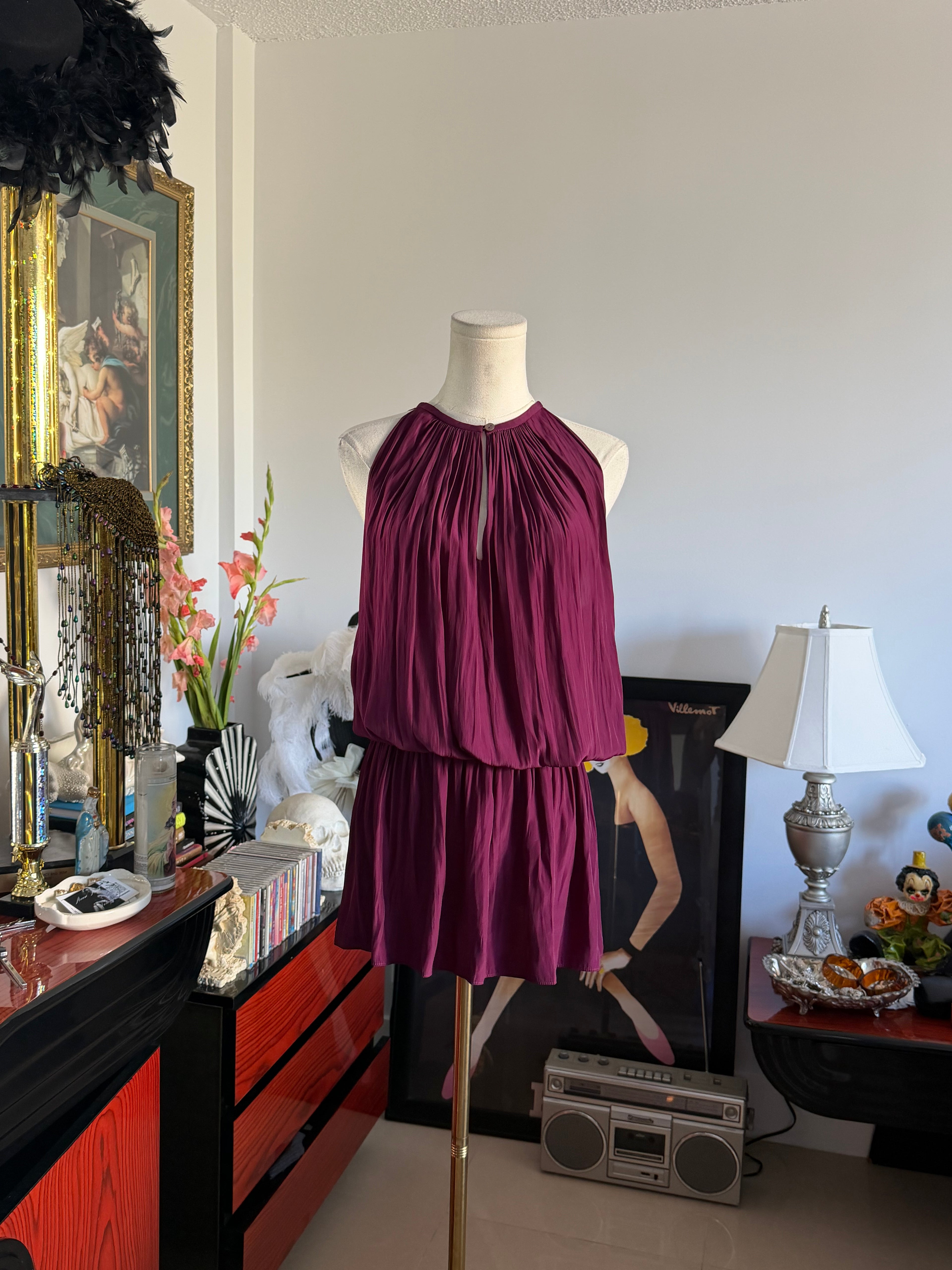Ramy Brook Berry Draped Drop-Waist Mini Dress xs-s