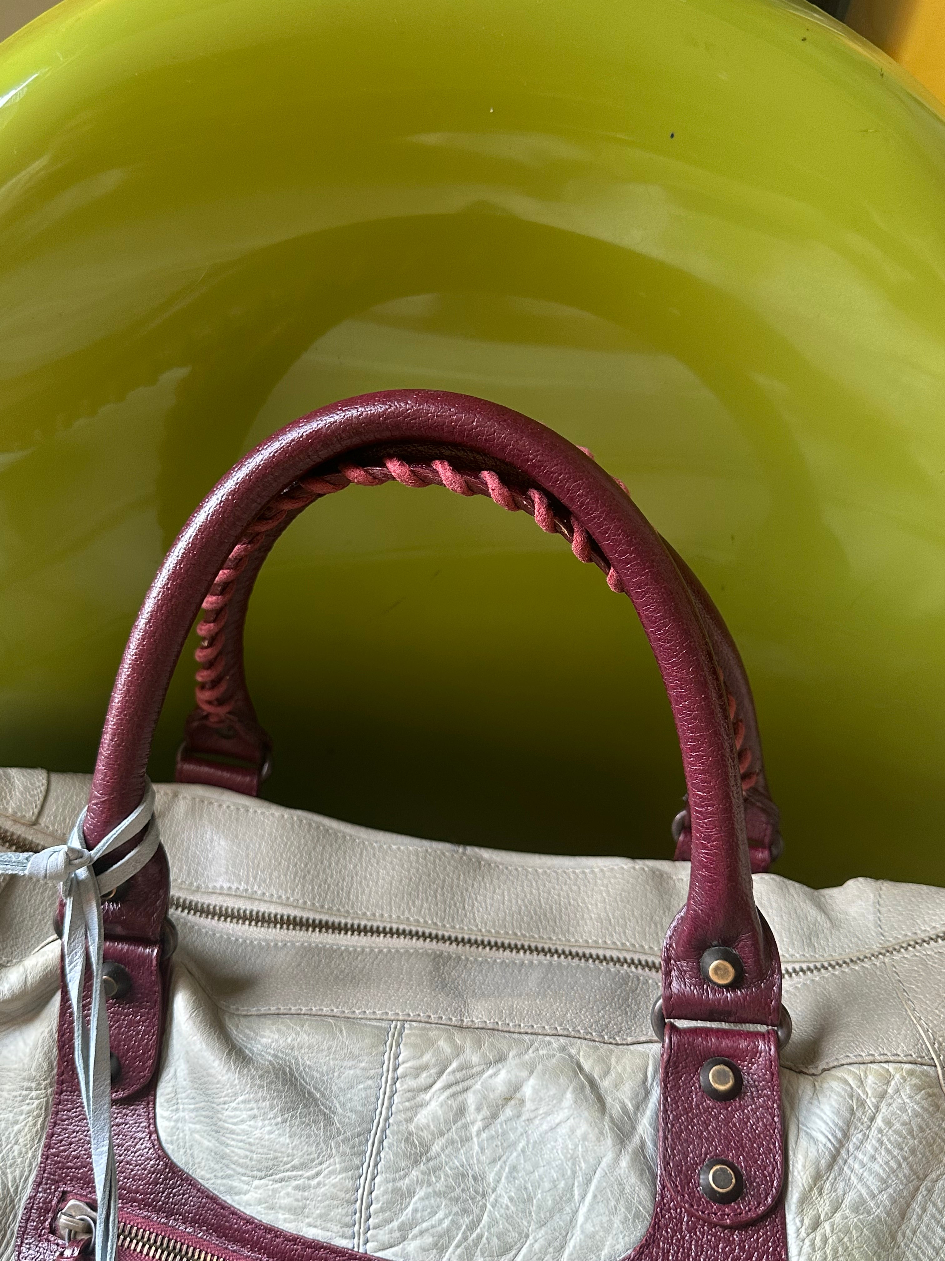 Balenciaga City Bag – Tricolor Cream, Burgundy & Navy (Giant Weekender Size)