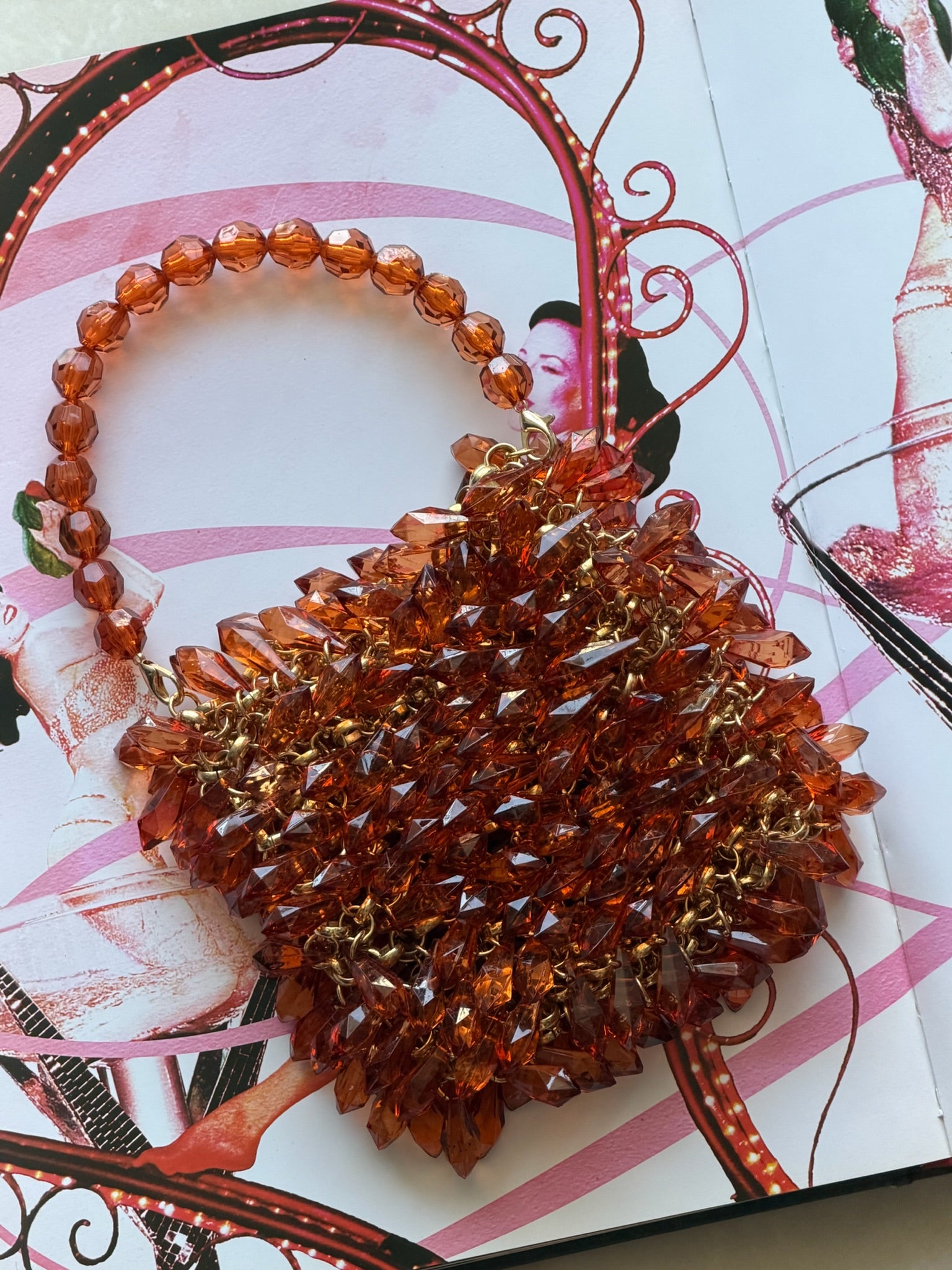 Vintage Amber Crystal Beaded Mini Handbag