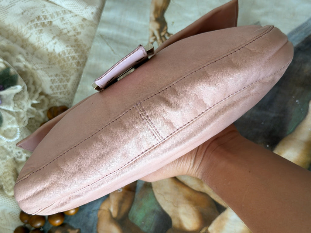Fendi Blush Pink Nappa Leather Baguette Bag with Yellow FF Clasp (2003-2005)