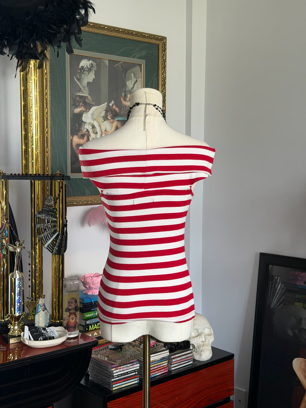 Banana Republic Red & White Off-the-Shoulder Knit Top | French Riviera Stripe | XS