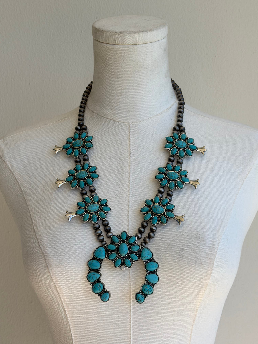 Turquoise Squash Blossom–Style Statement Necklace