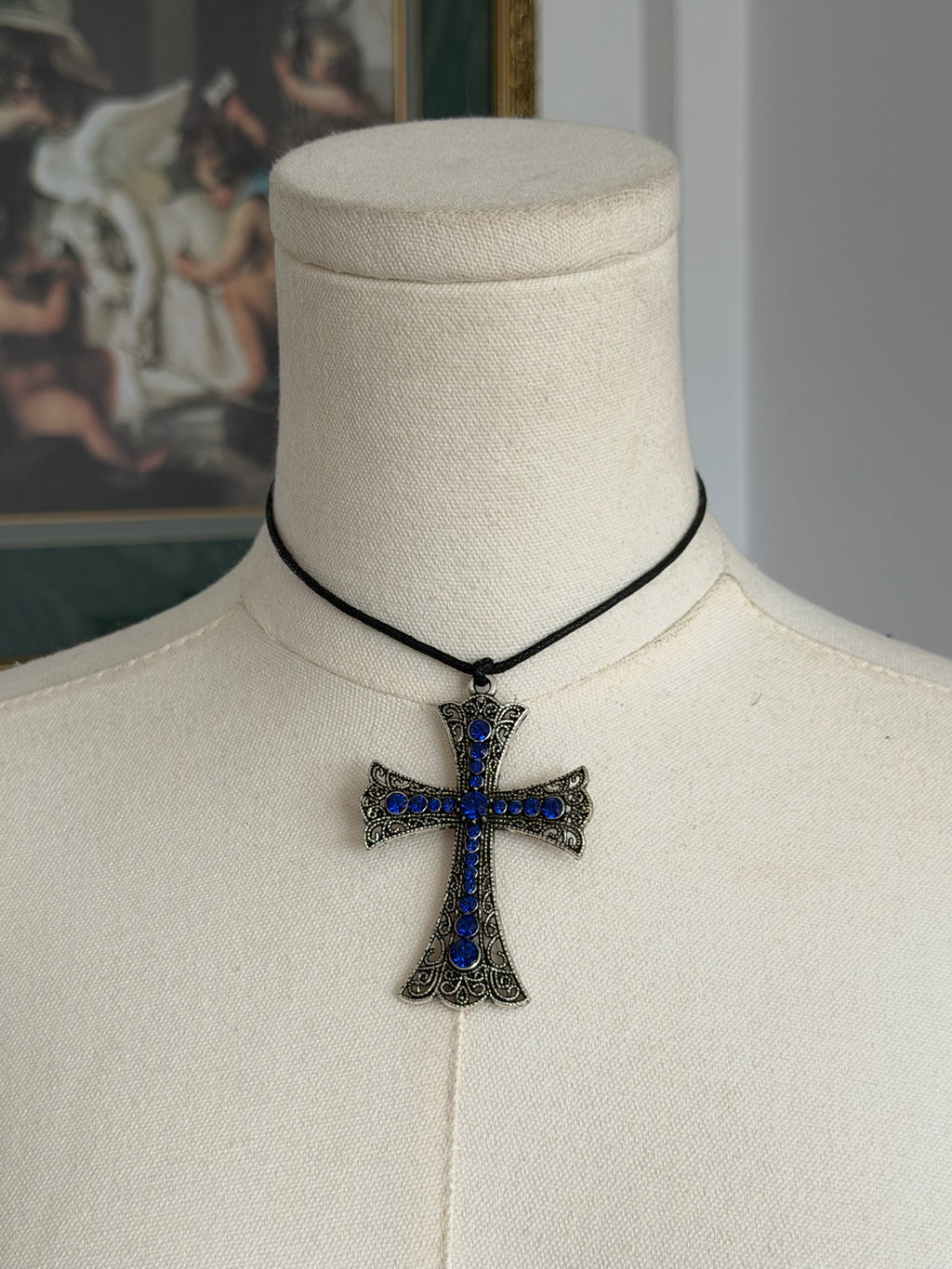 Blue Crystal Cross Choker