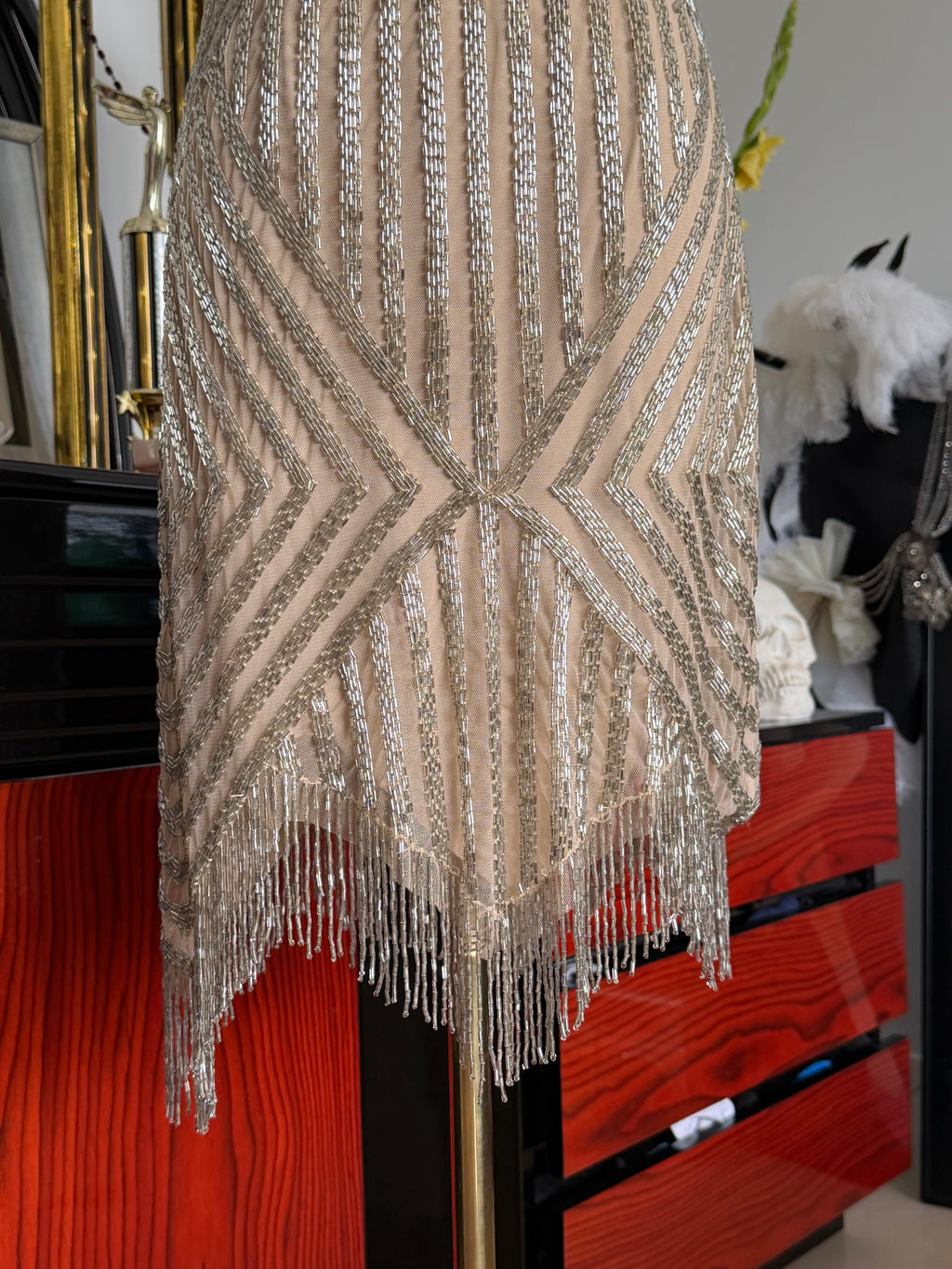 Aidan Mattox Art Deco Beaded Fringe Cocktail Dress