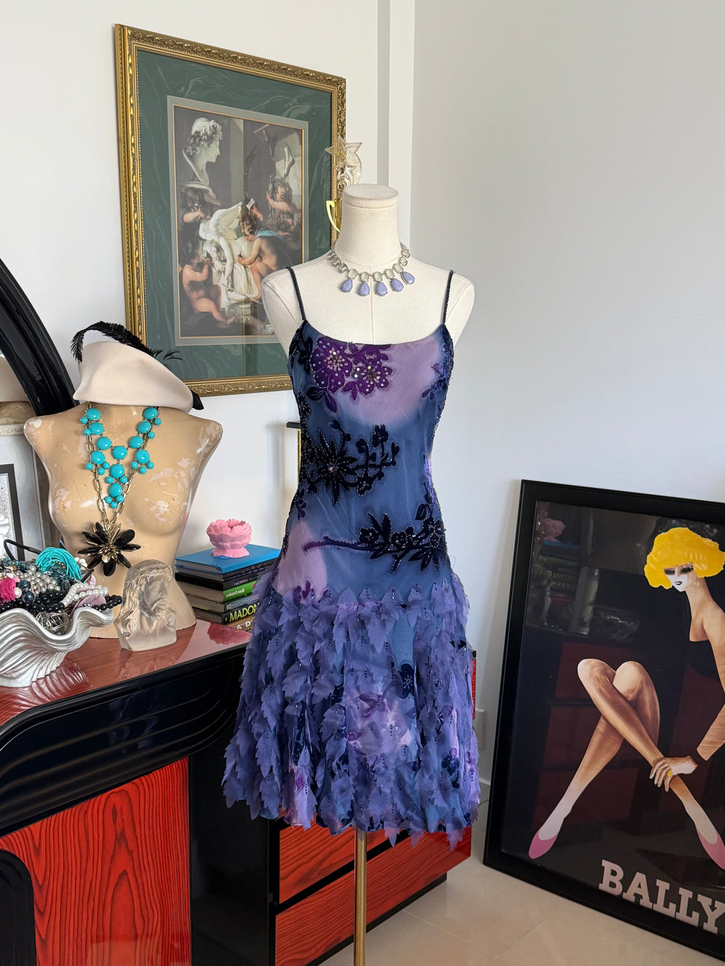 Sue Wong  Ombre Lavender & Blue 3D Leaf Dress -8