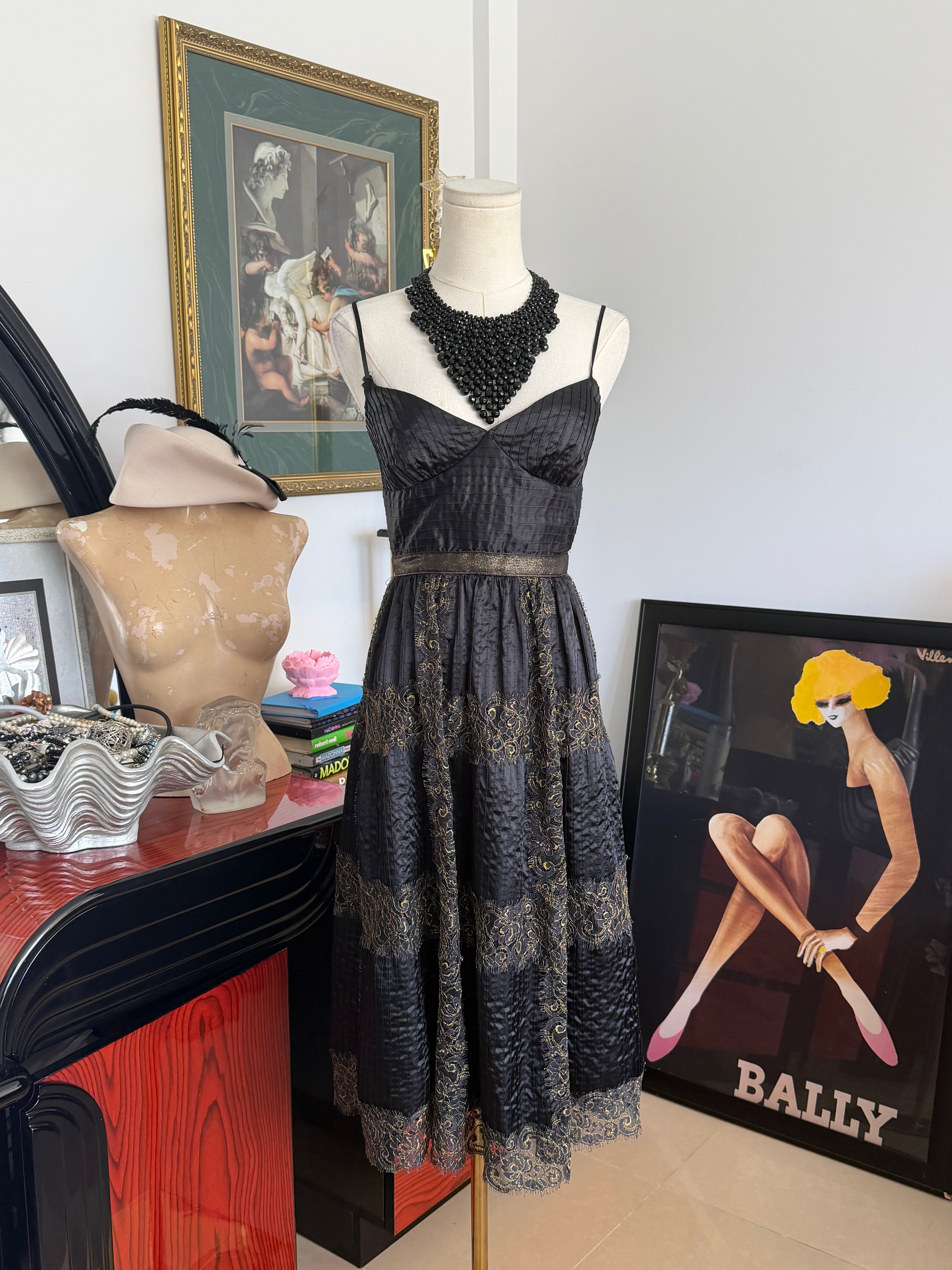 Betsey Johnson Black & Gold Party Dress xs