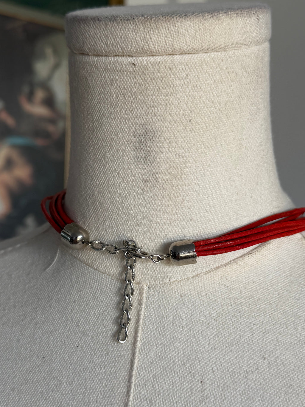 Red Geometric Multi-Strand Statement Necklace