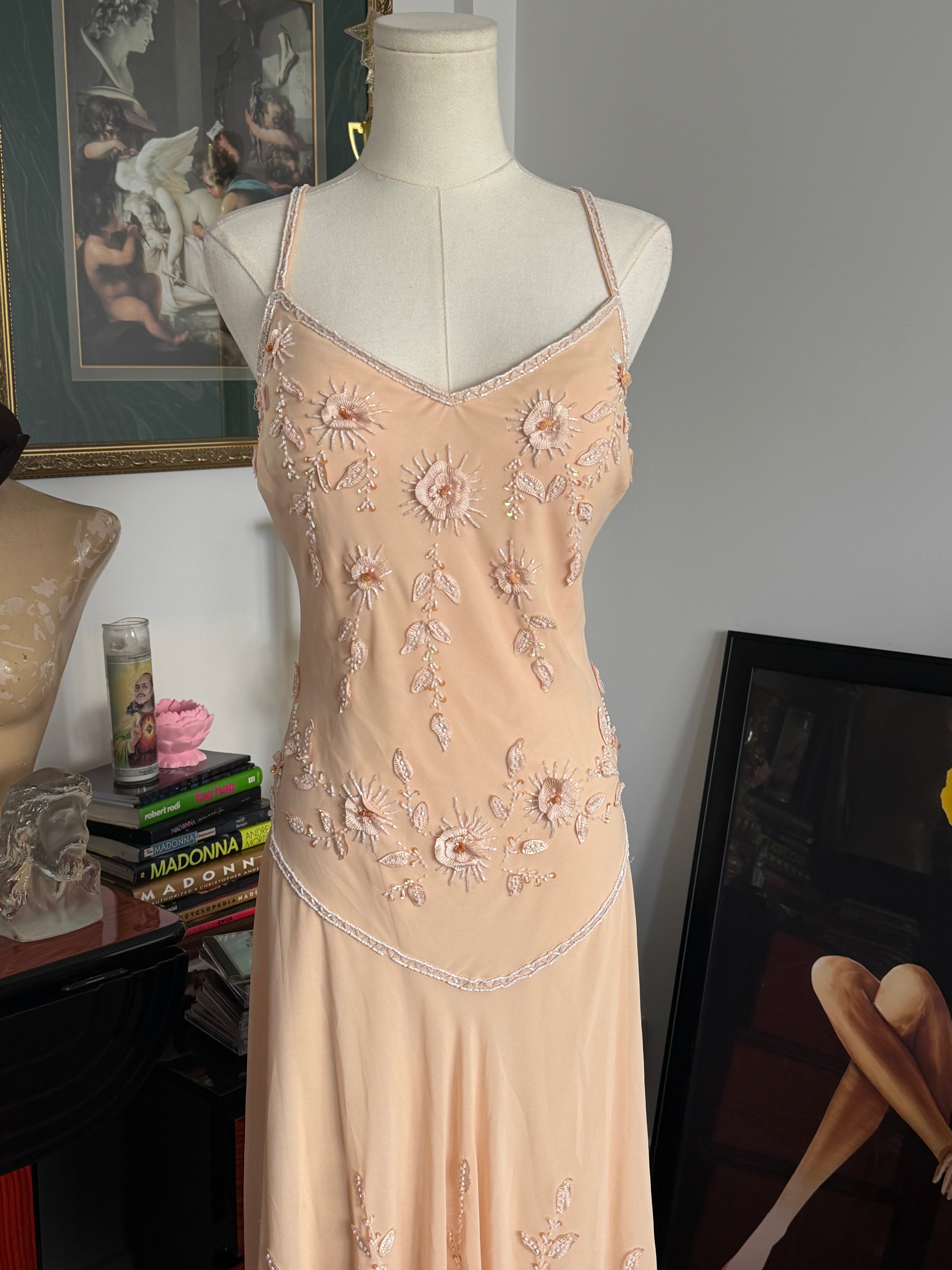 Vintage R&M Richards Beaded Angelic Slip Dress – Champagne Fairycore Gown