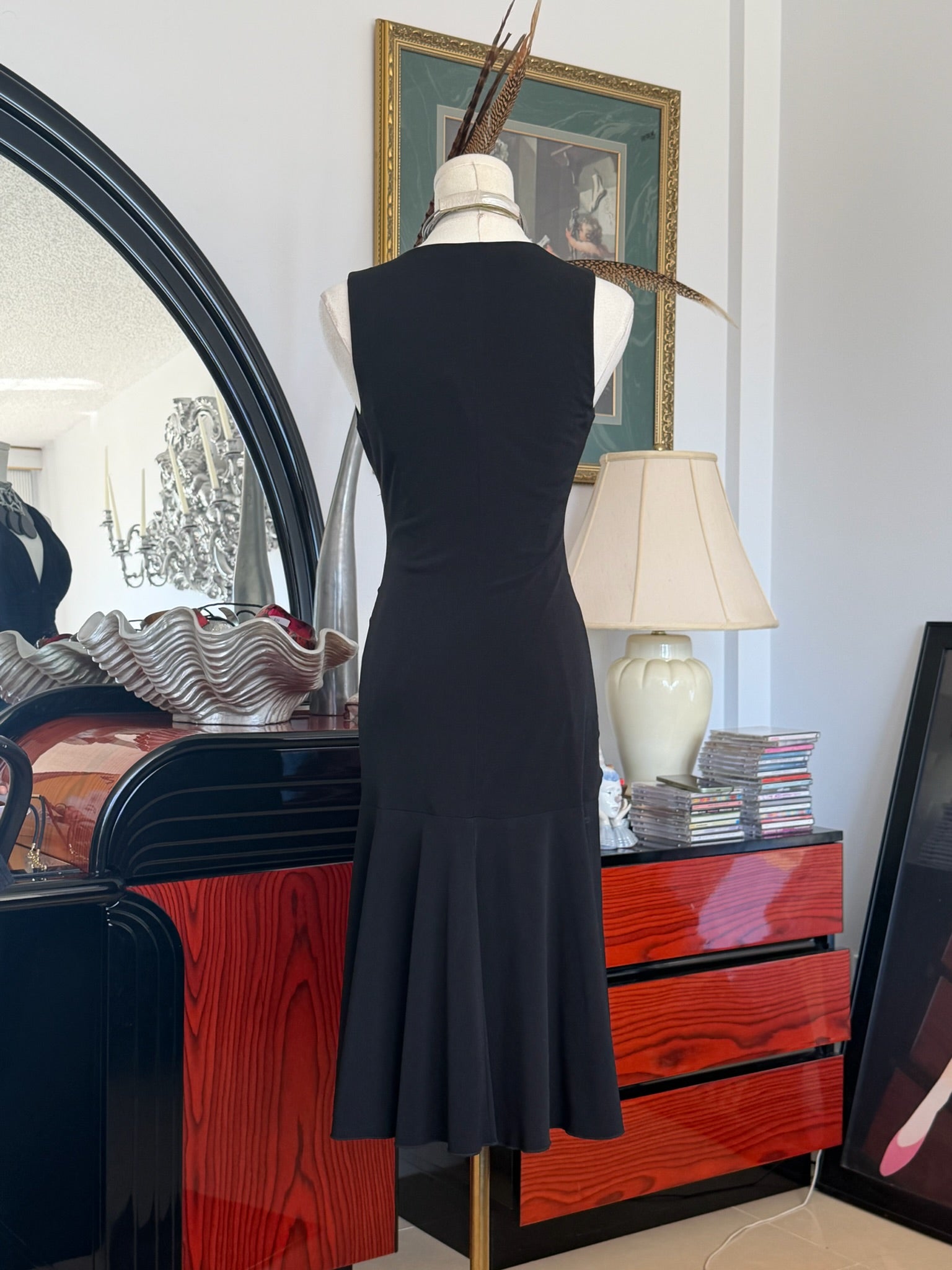 Black Ruched Midi Dress