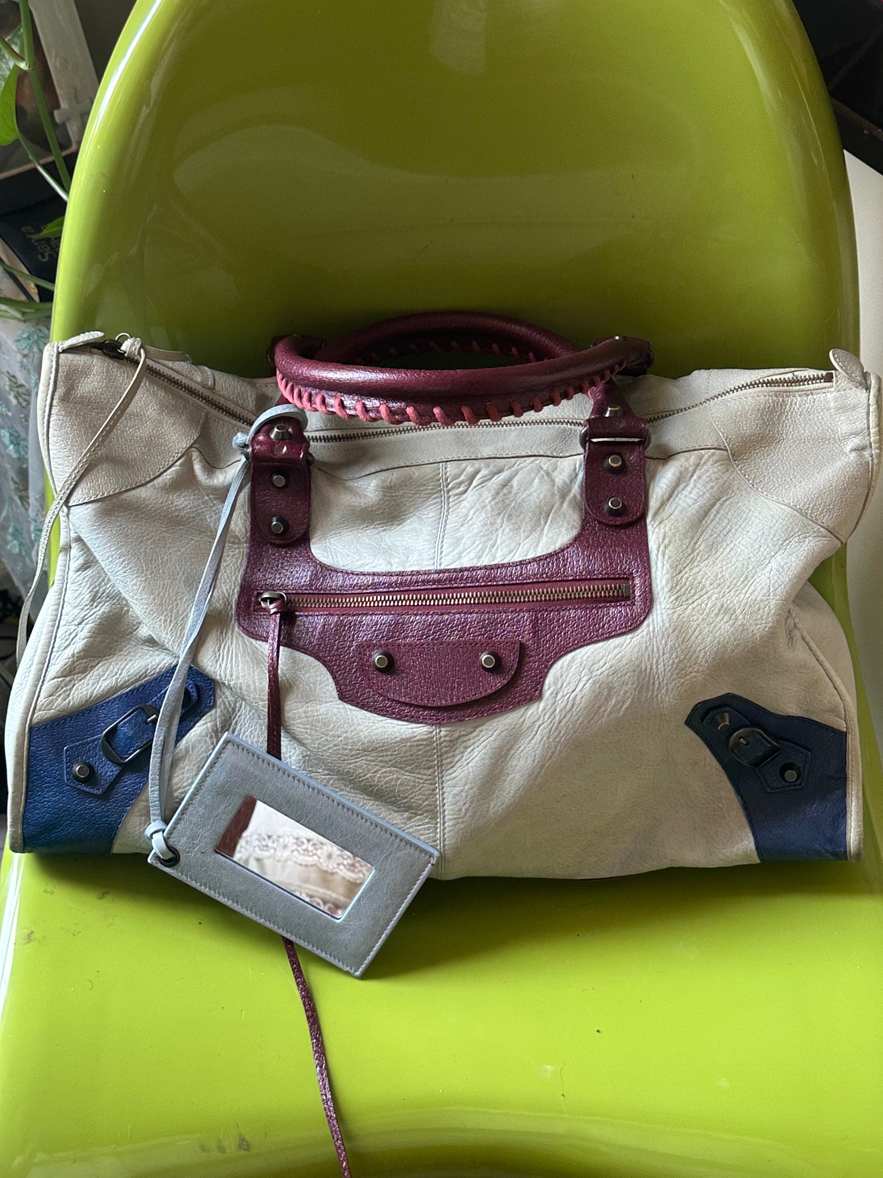 Balenciaga City Bag – Tricolor Cream, Burgundy & Navy (Giant Weekender Size)