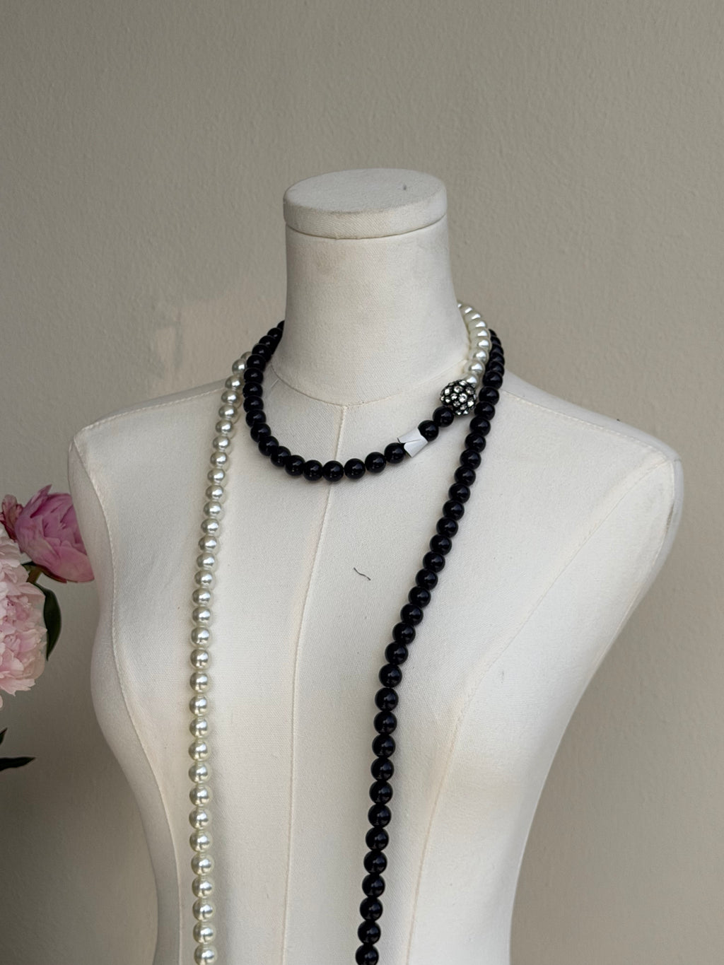 Two-Tone Black & Pearl Convertible Wrap Necklace