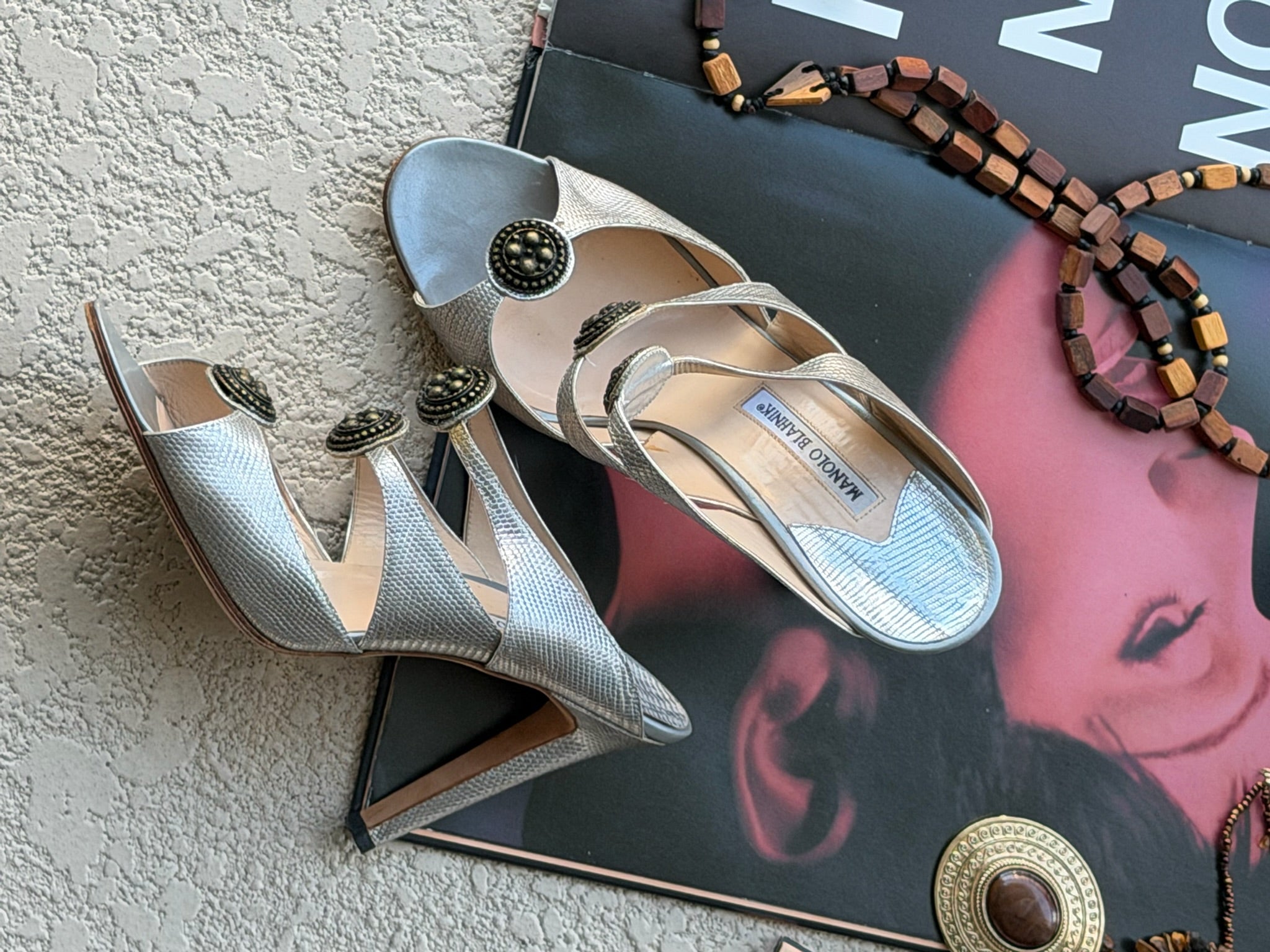 Manolo Blahnik Metallic Strappy Heels with Medallion Details – IT 41.5 (Fits IT 40 / US 10)