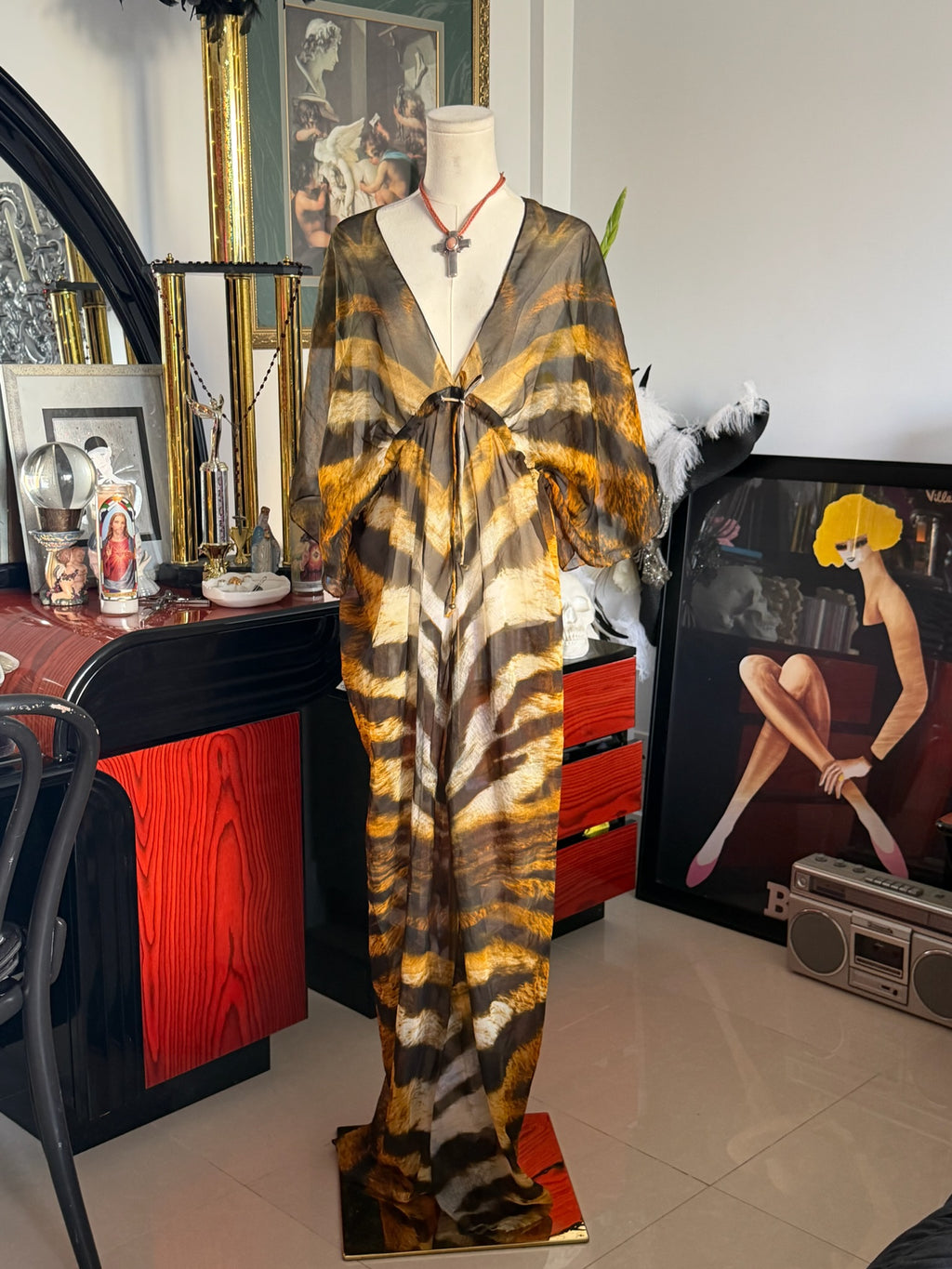Tiger Print Sheer Maxi Cover-Up