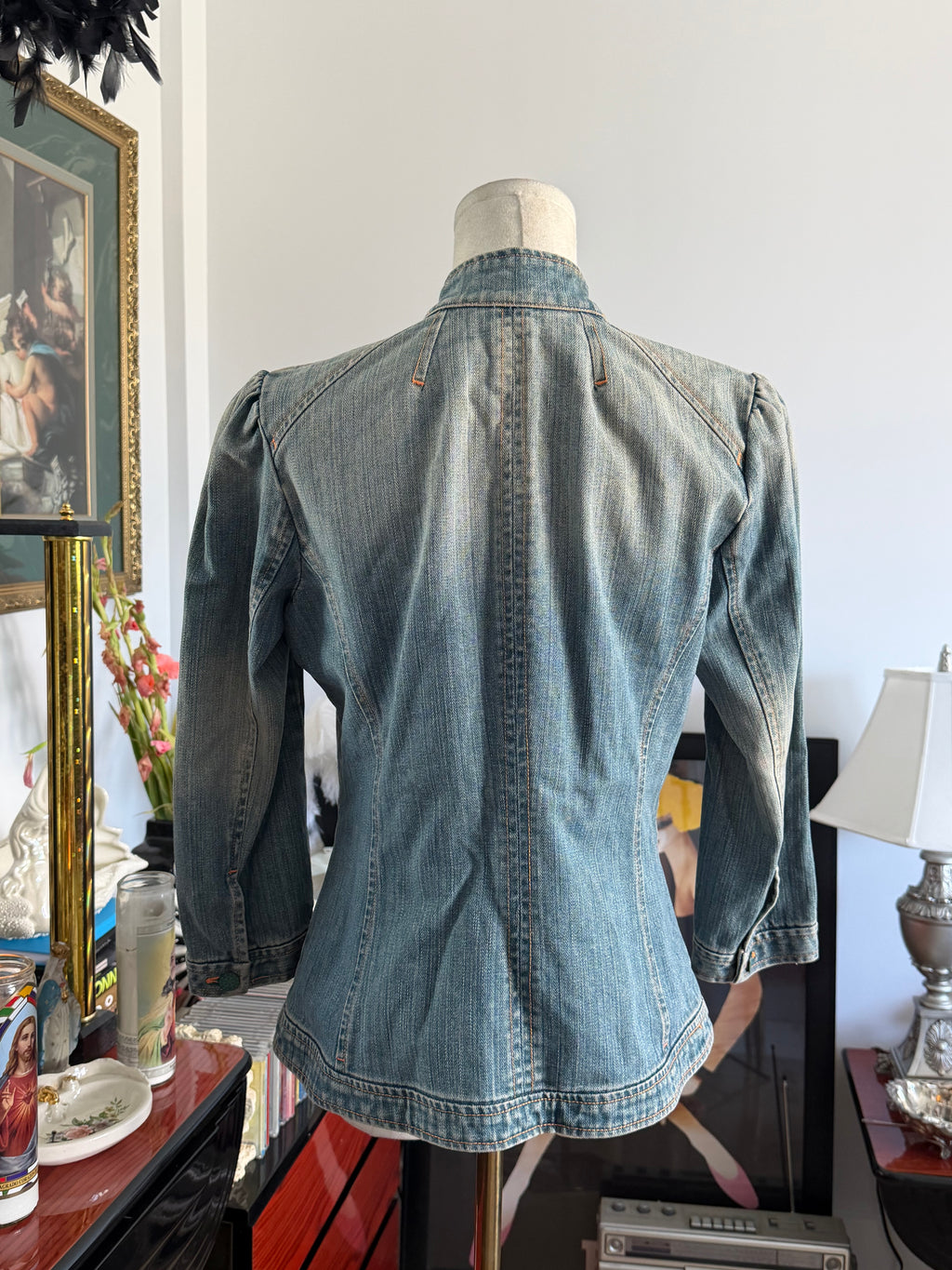 Dana Buchman Denim Turquoise Button Fitted Jacket