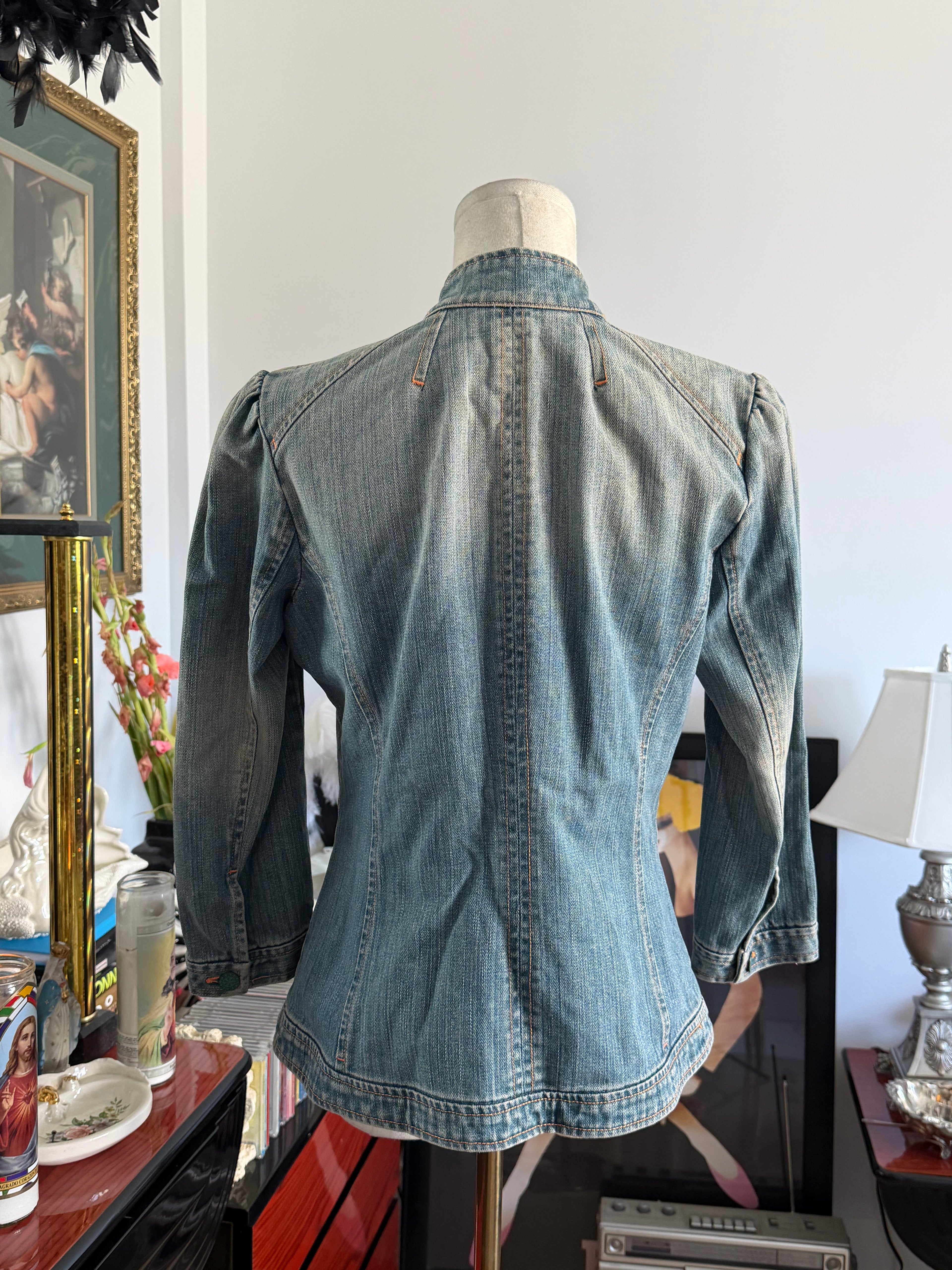 Dana Buchman Denim Turquoise Button Fitted Jacket