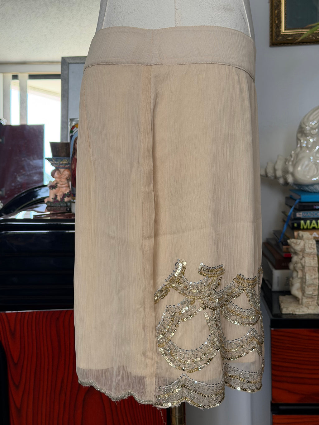 Champagne Beaded Chiffon Mini Skirt