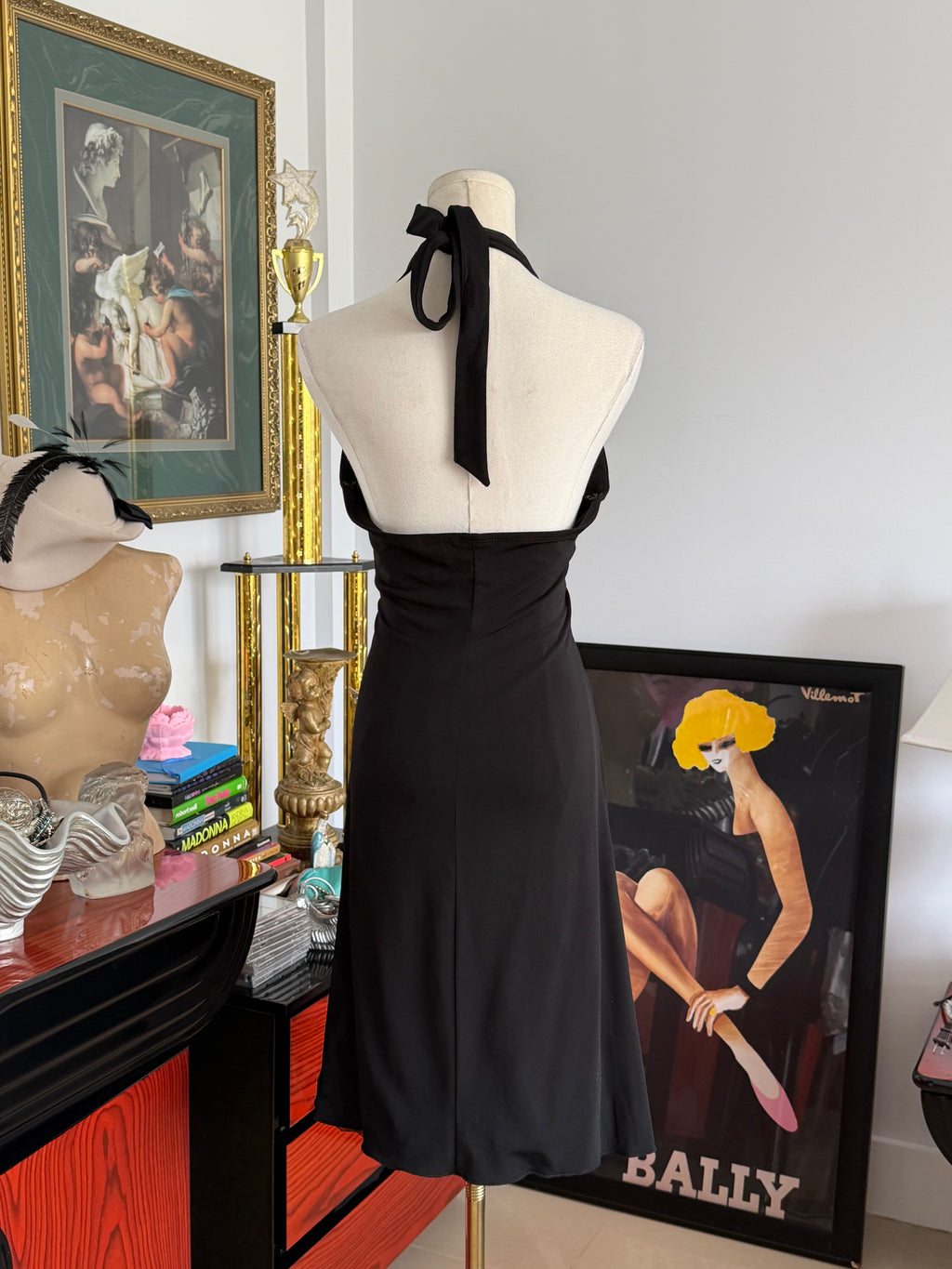 Vintage Rampage Black Halter Dress with White Ribbon Detail