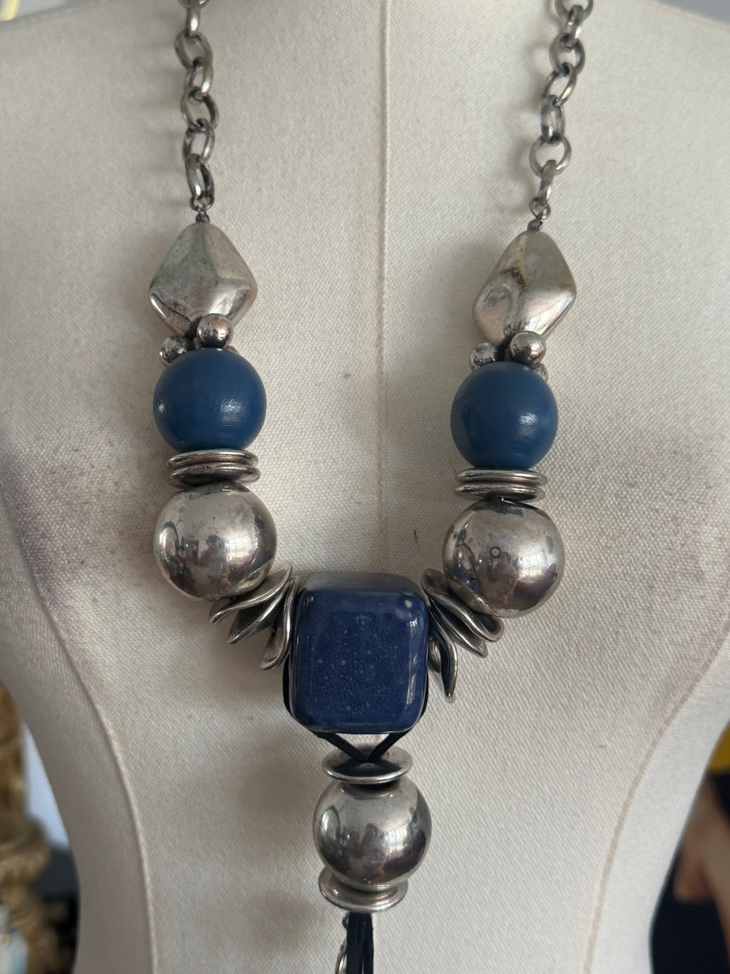 vintage blue silver statement necklace