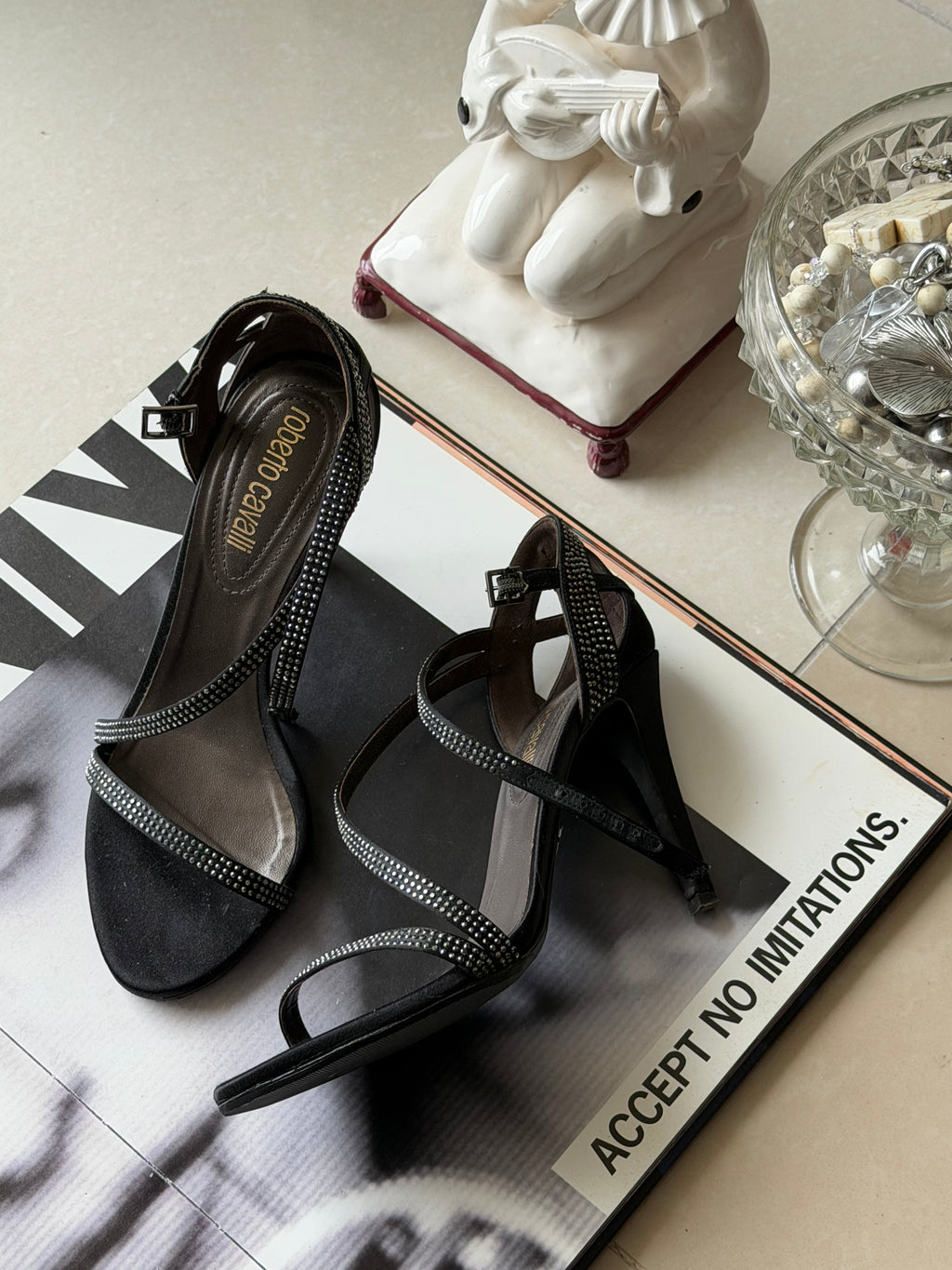 Roberto Cavalli Crystal-Embellished Strappy Heels (IT 36)