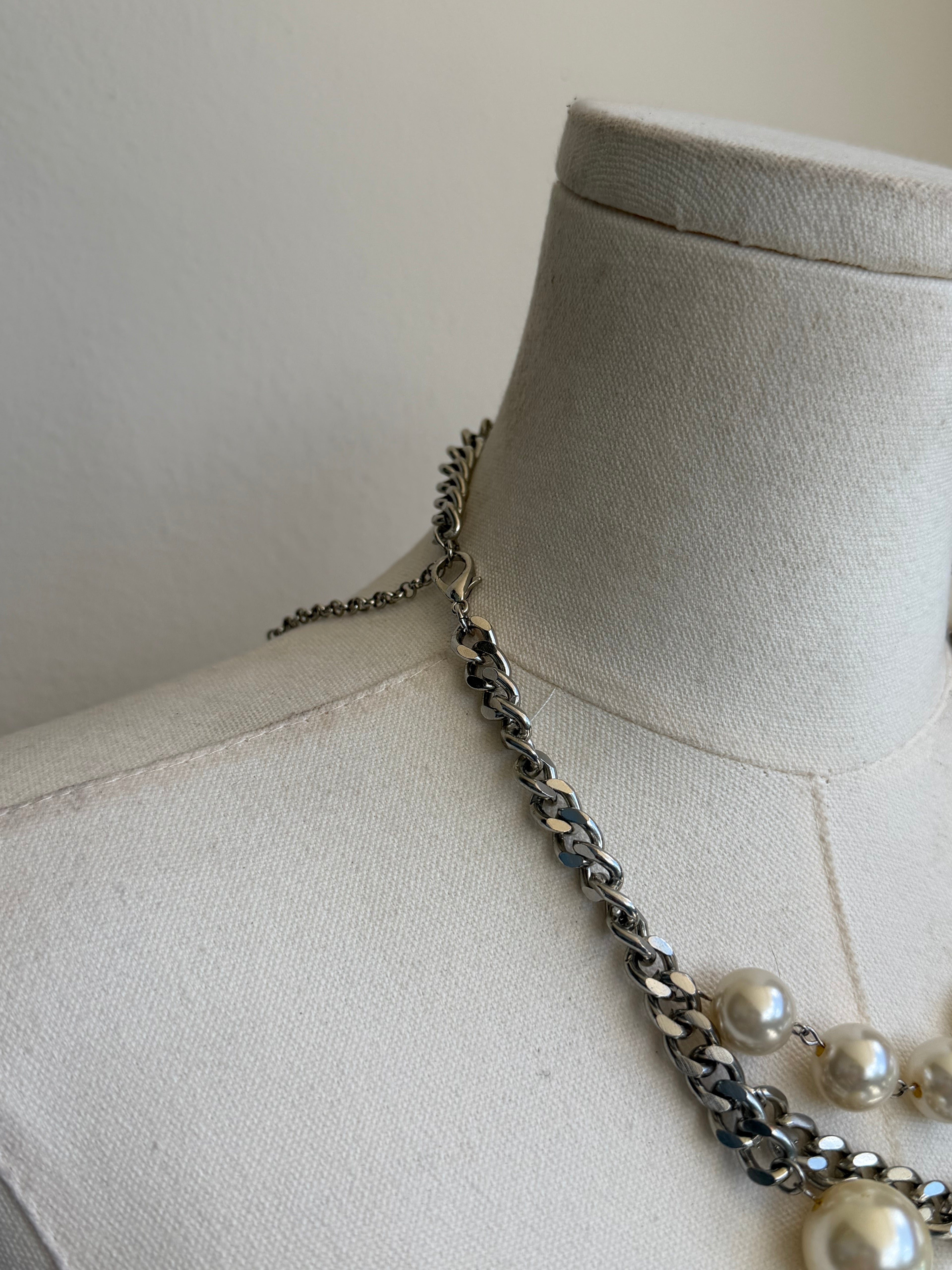 Layered Pearl & Chain Statement Necklace
