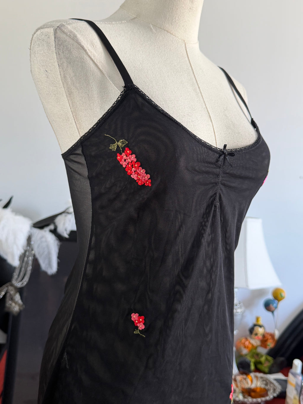 Blush Black Sheer Mesh Embroidered Floral Slip Dress