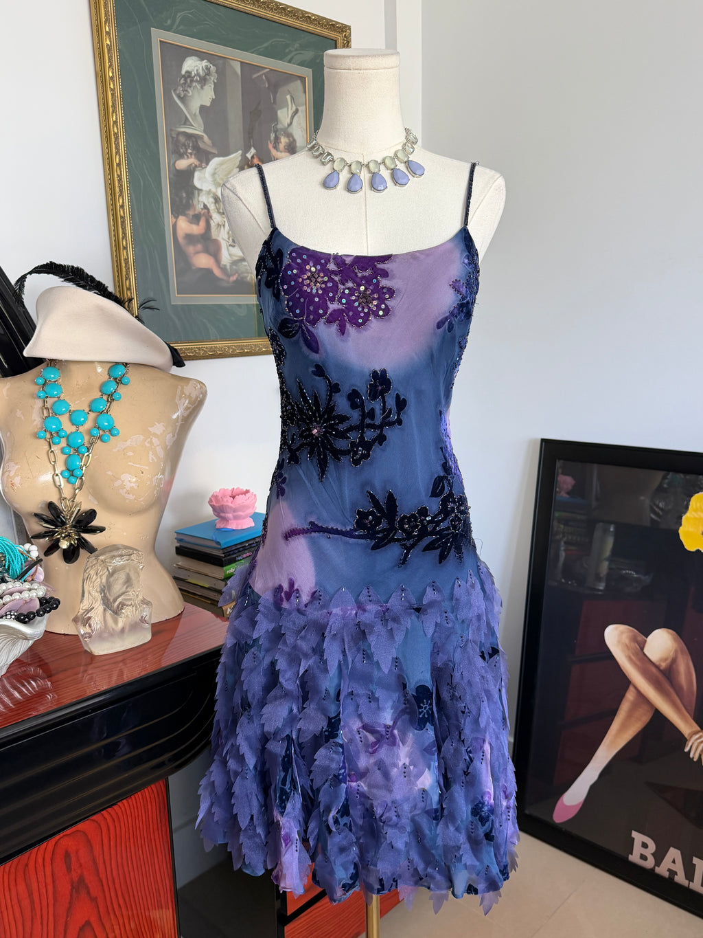 Sue Wong  Ombre Lavender & Blue 3D Leaf Dress -8