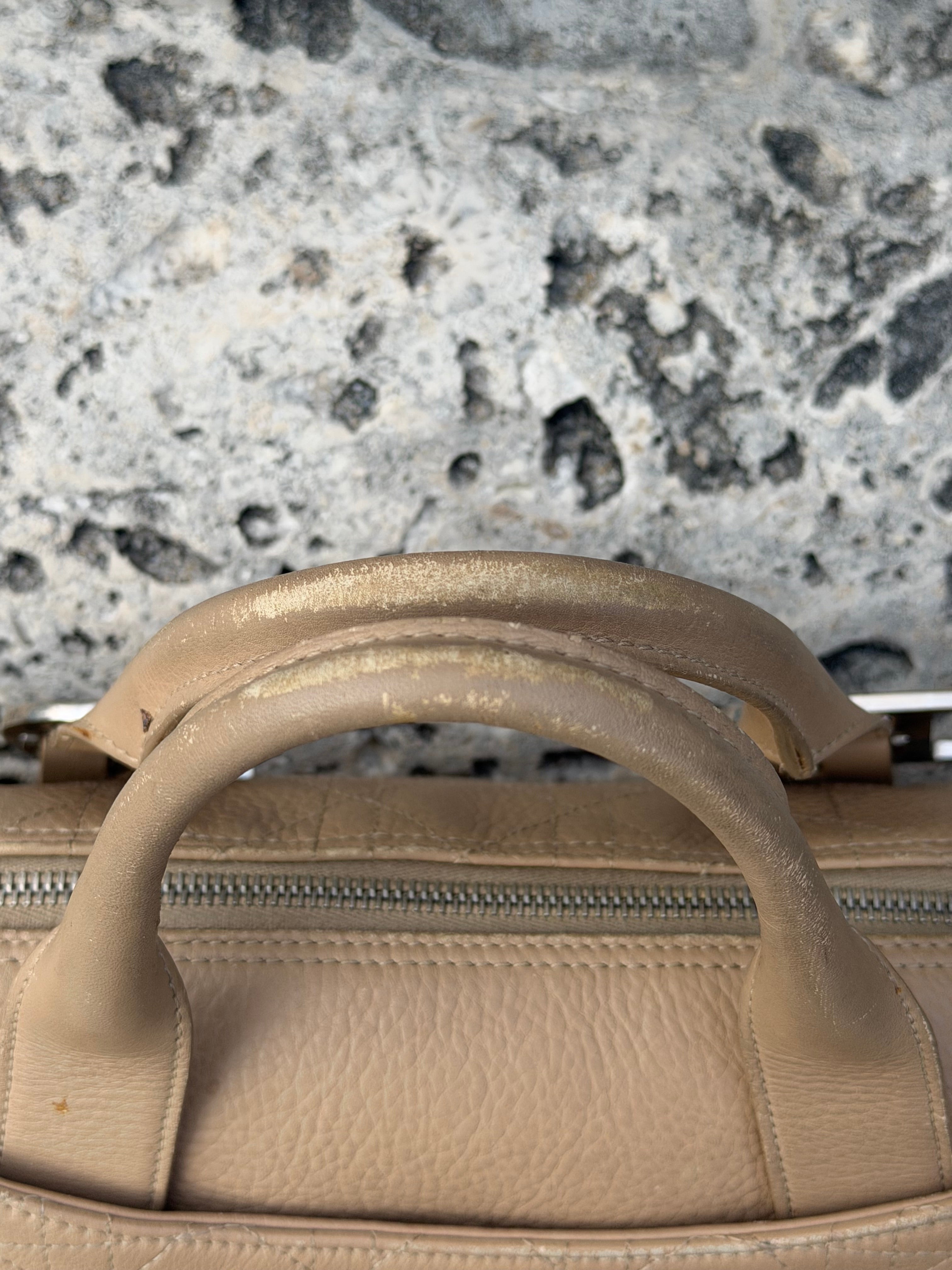 Vintage Christian Dior Street Chic Bowling Bag in Beige Leather – Galliano Era 2000s