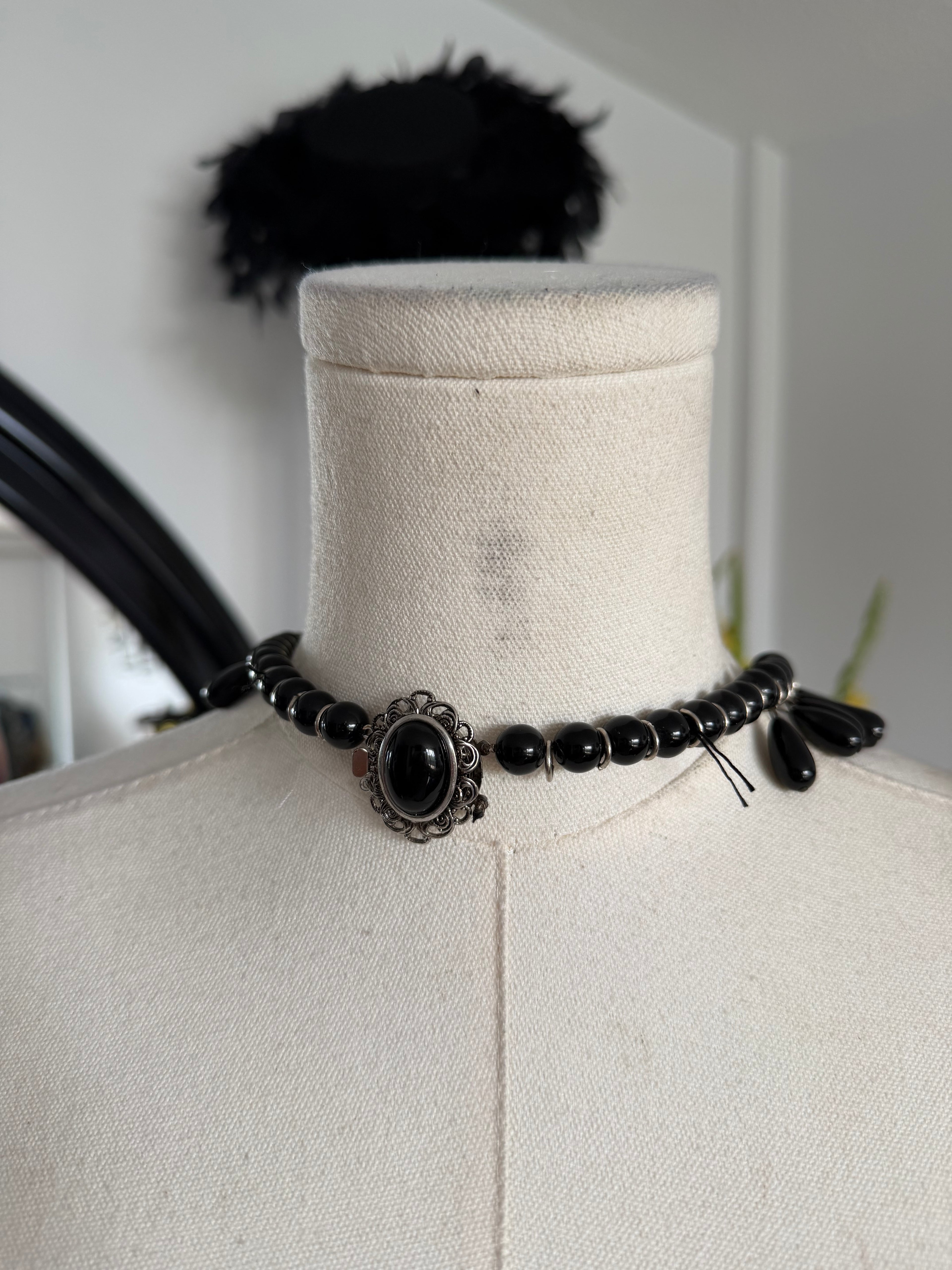 Gothic Black Teardrop Statement Necklace