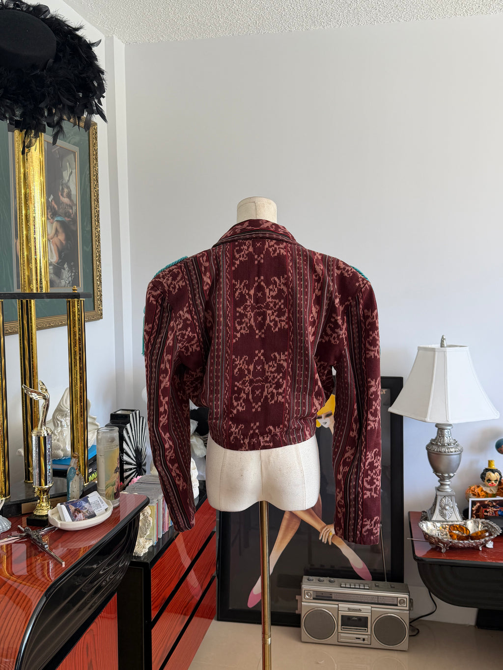 Vintage World Arts Santa Fe Burgundy Cropped Woven Jacket