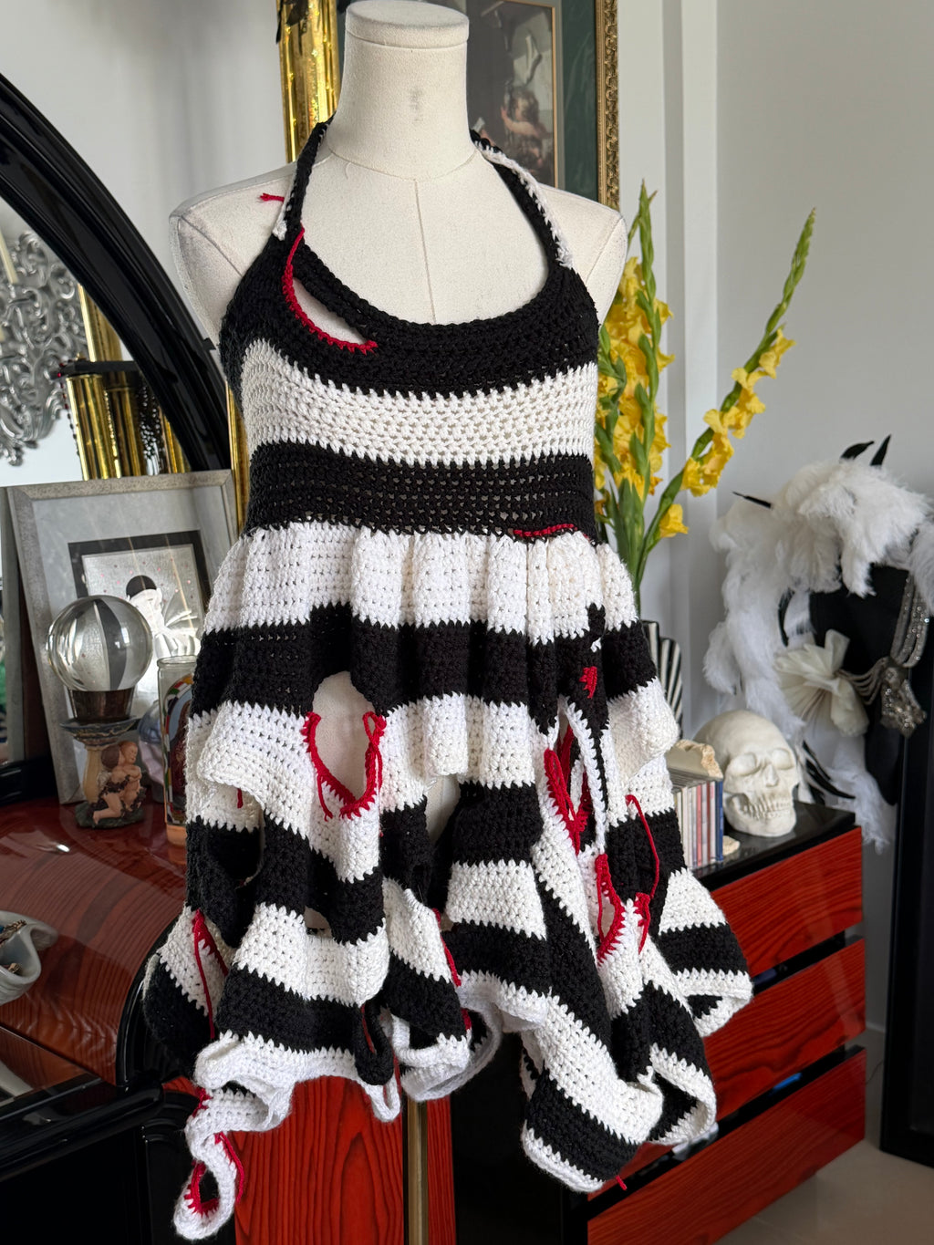 Handmade Avant-Garde Distressed Crochet Halter Top