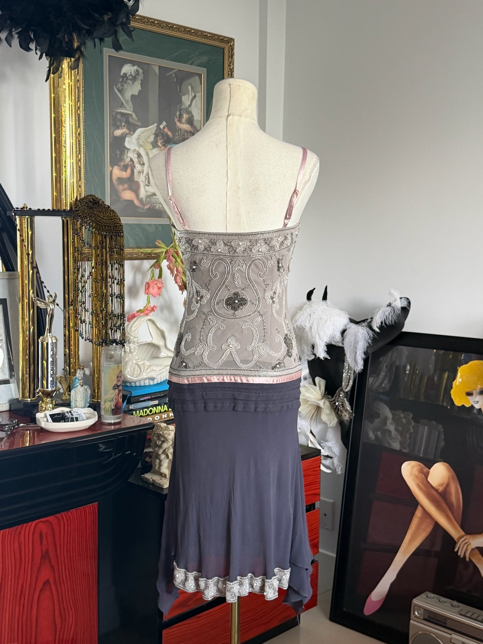 Sue Wong  100% Silk Beaded Handkerchief Midi Dress 2-4