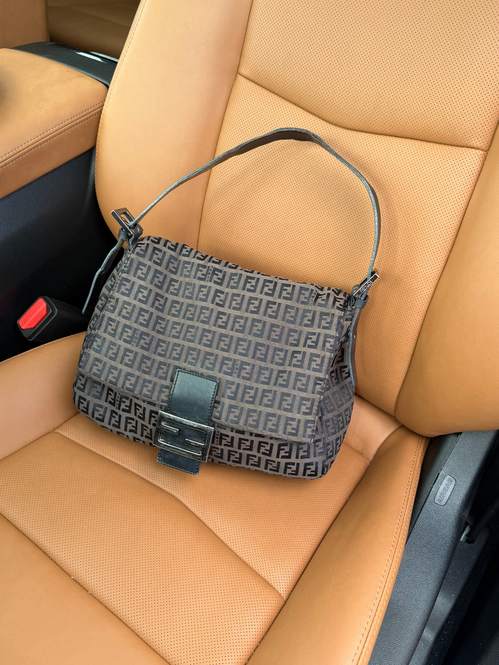 Fendi Mamma Baguette / Large Zucca Canvas Shoulder Bag — Brown & Black / Silver Hardware