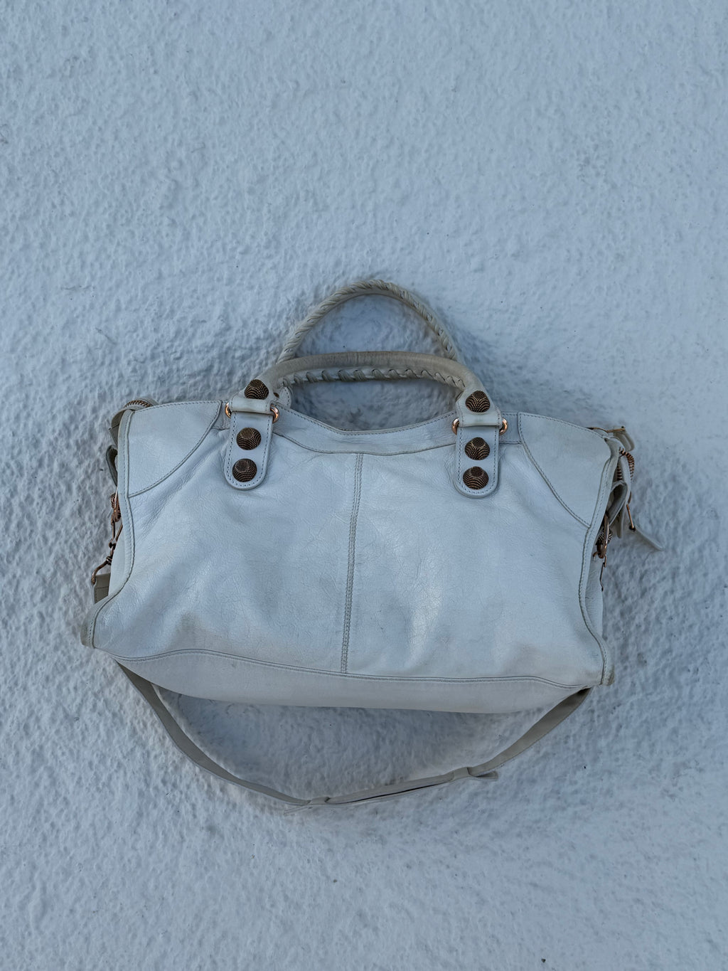 Balenciaga Classic City Bag – White Arena Leather with Giant 12 Rose Gold Studs 2011