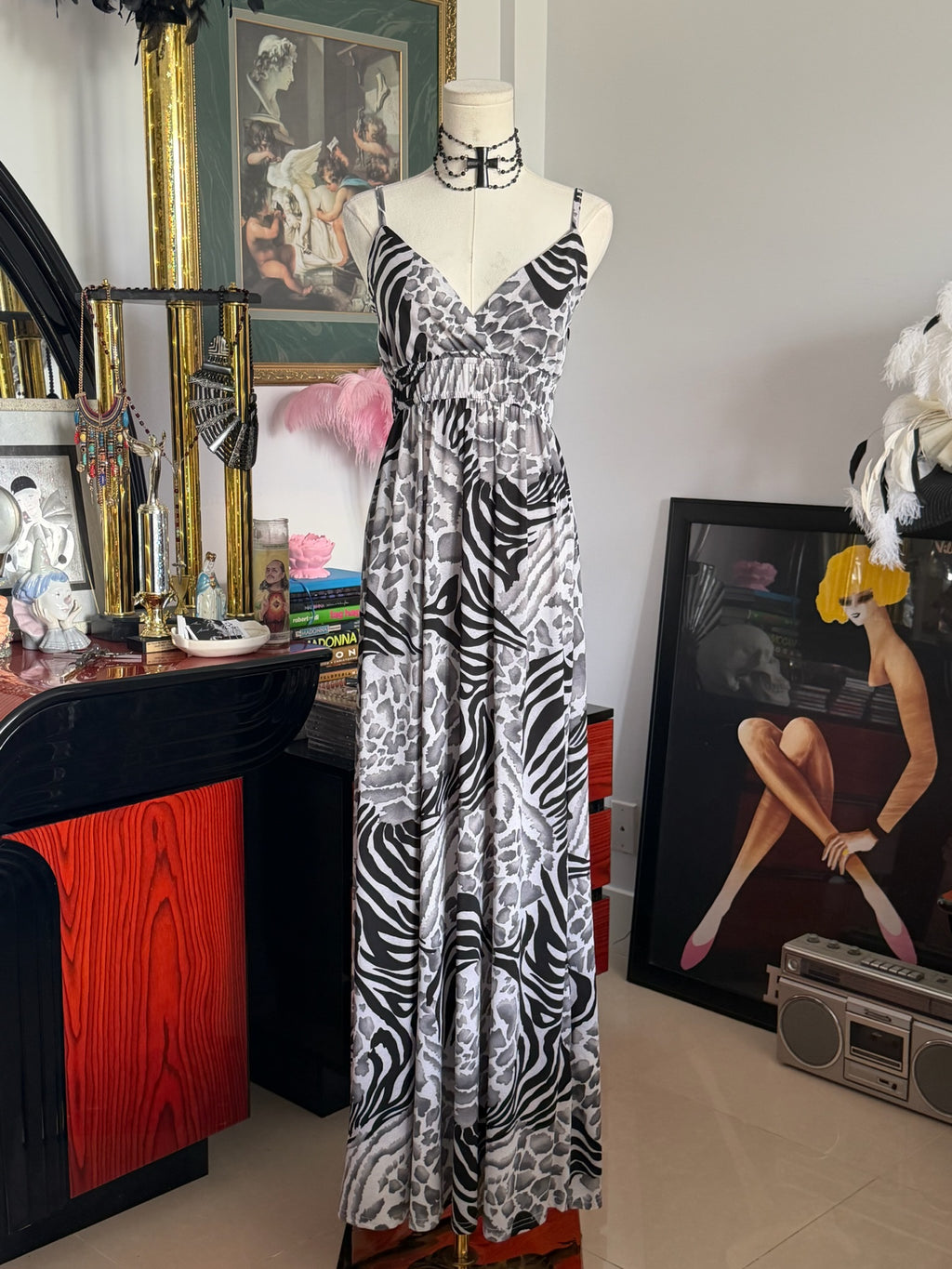 Pussycat London Y2K Zebra & Leopard Print Maxi Dress | Animal Print Slip Dress-S