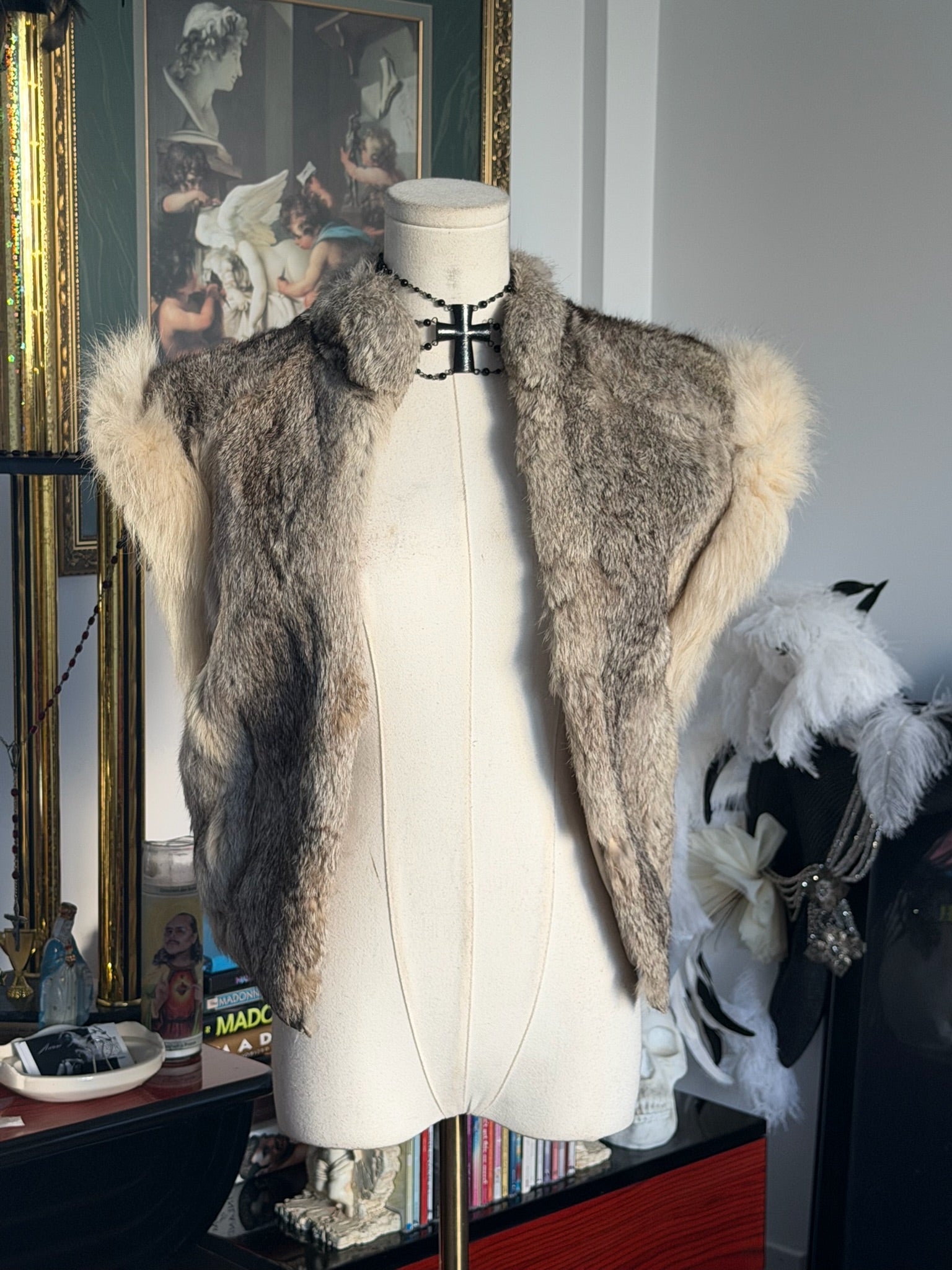 Vintage Genuine Rabbit Fur Vest – Natural Brown & Ivory Luxe Bohemian Layer
