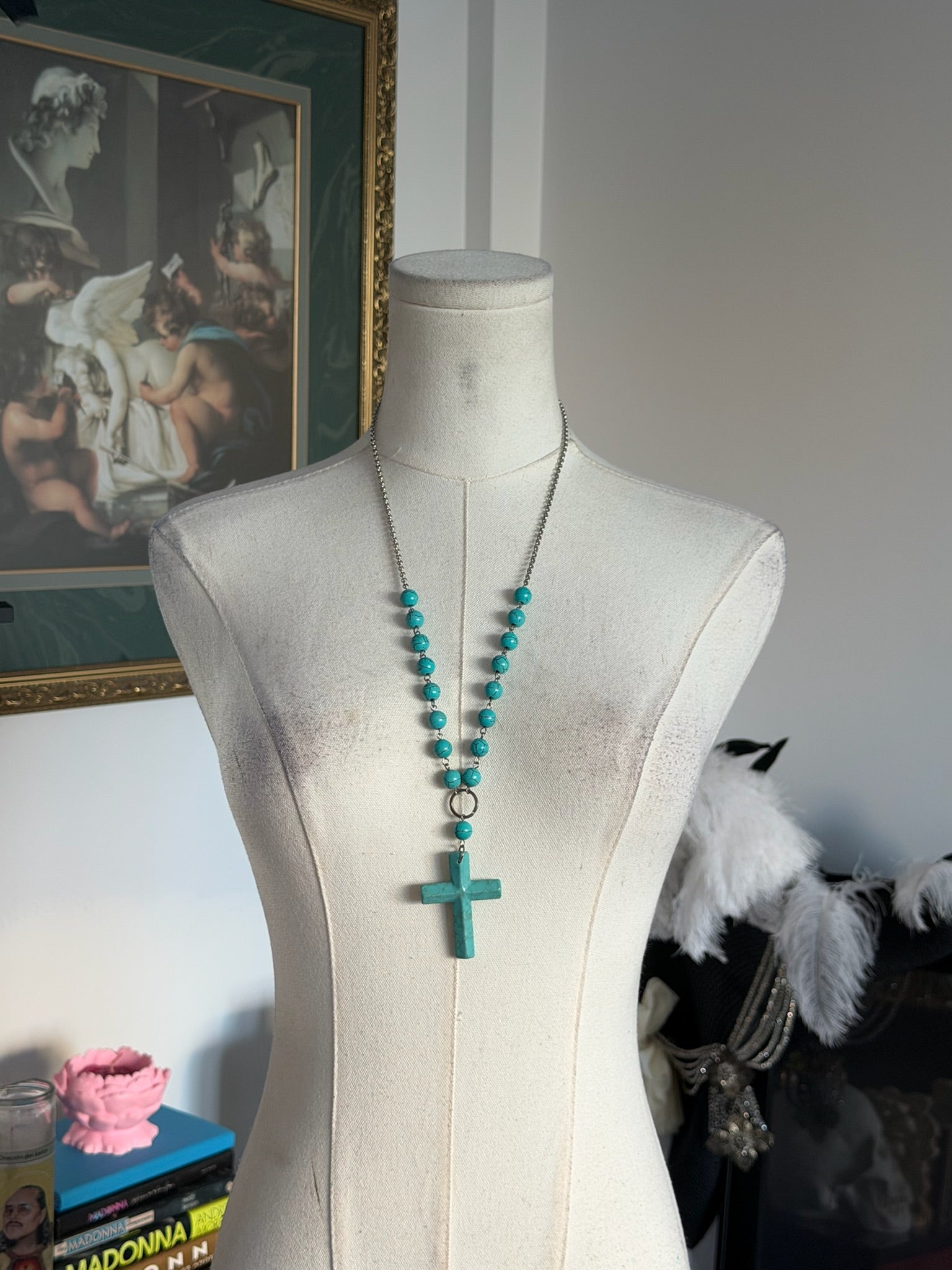 Turquoise Cross Pendant Statement Necklace