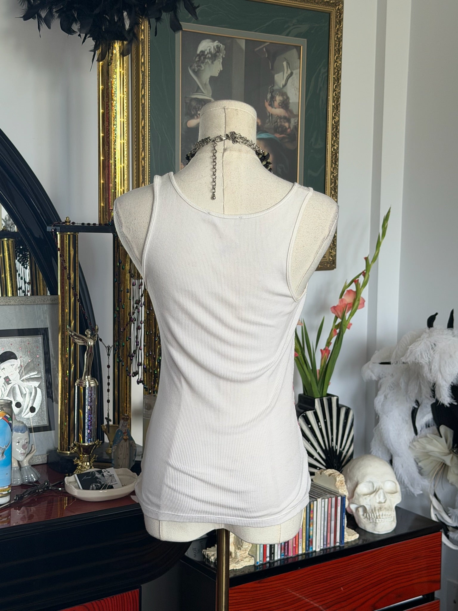 White Floral Sequin Knit Tank