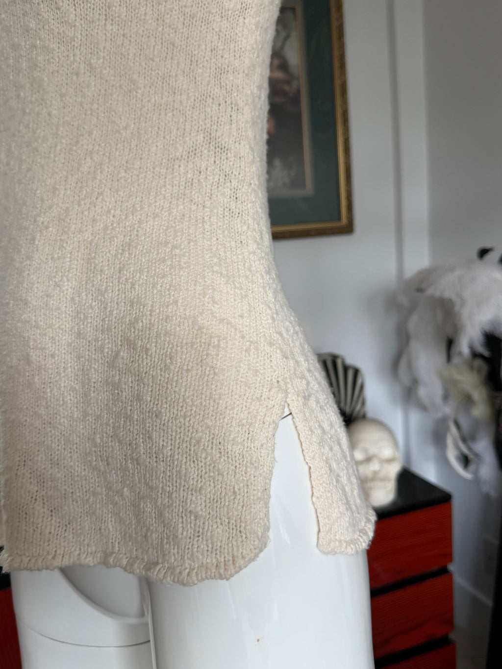 Tommy Bahama Cream Textured Knit Tunic Sweater Top