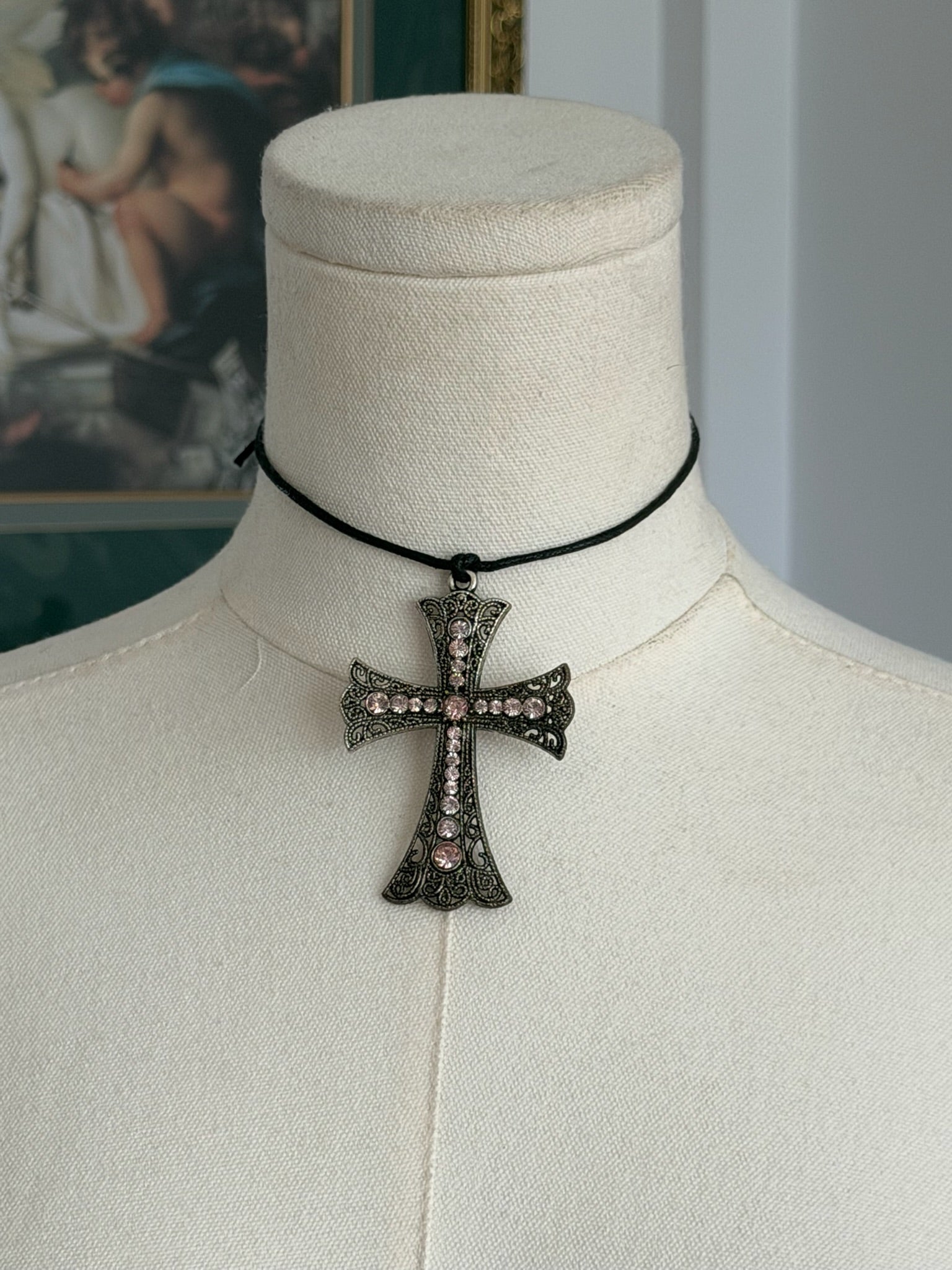 Pink Crystal Cross Choker