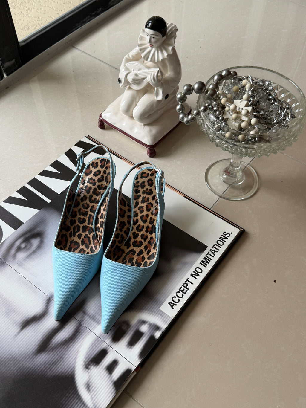 Roberto Cavalli Turquoise Pointed Slingback Heels with Leopard Lining – IT 36 (US 6)