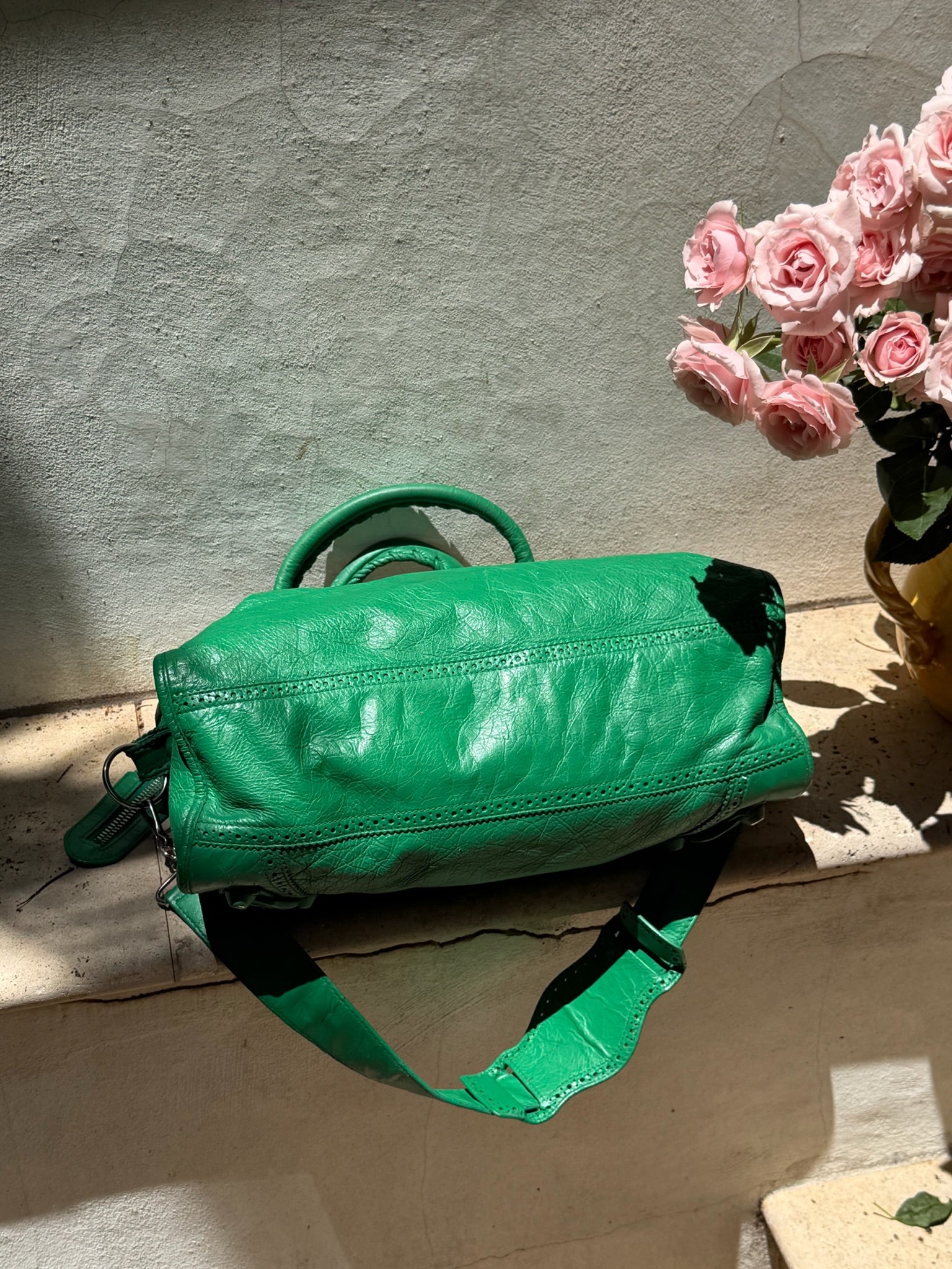 Balenciaga City Brogue Bag – Emerald Green Perforated Motorcycle Leather (2010s)