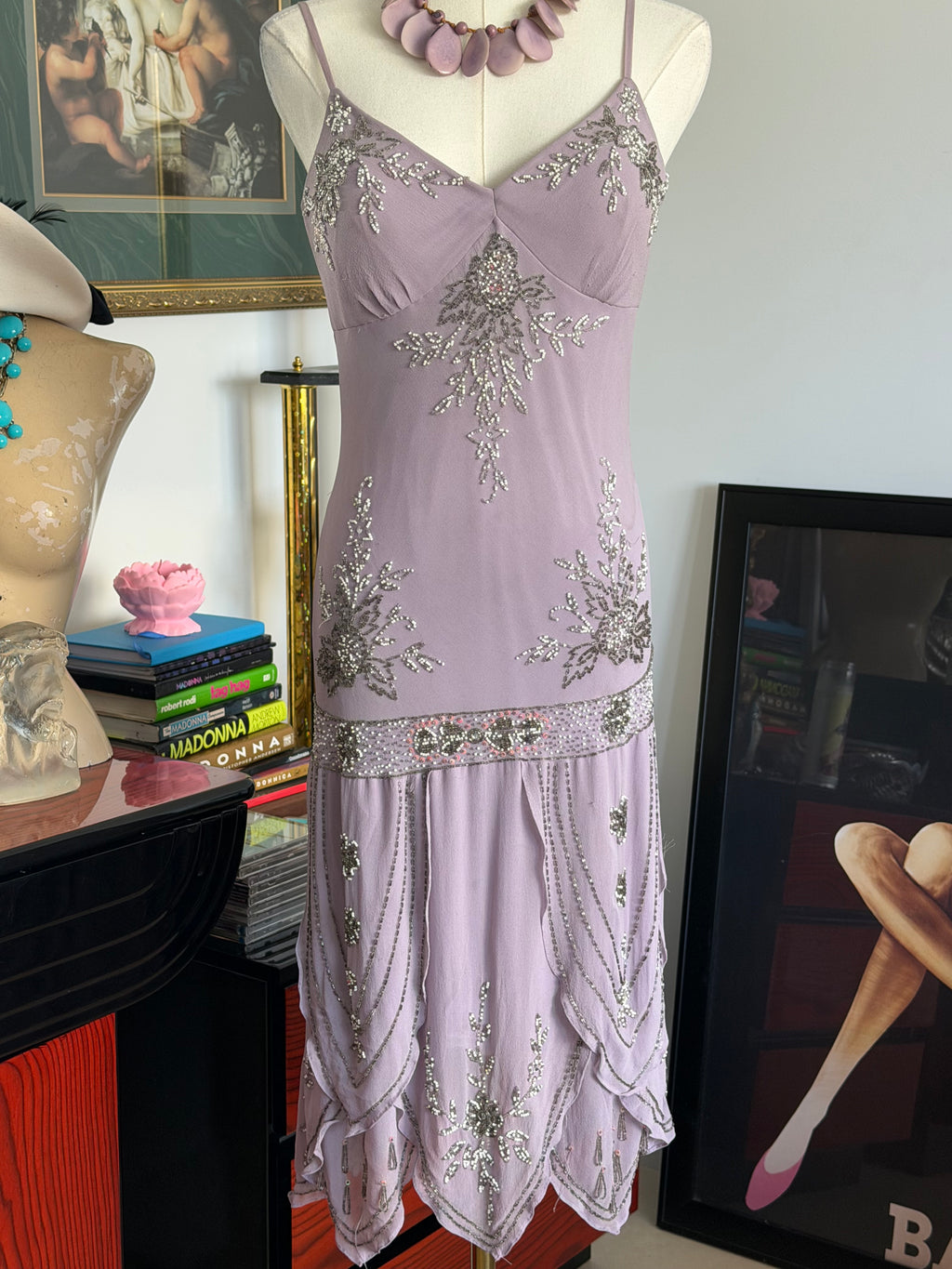 Sue Wong  Lavender Beaded Silk Dress- 8