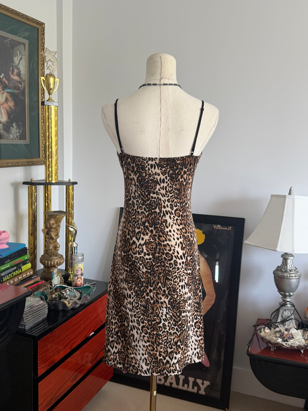 y2k leopard sheer sequin slip dress S-M
