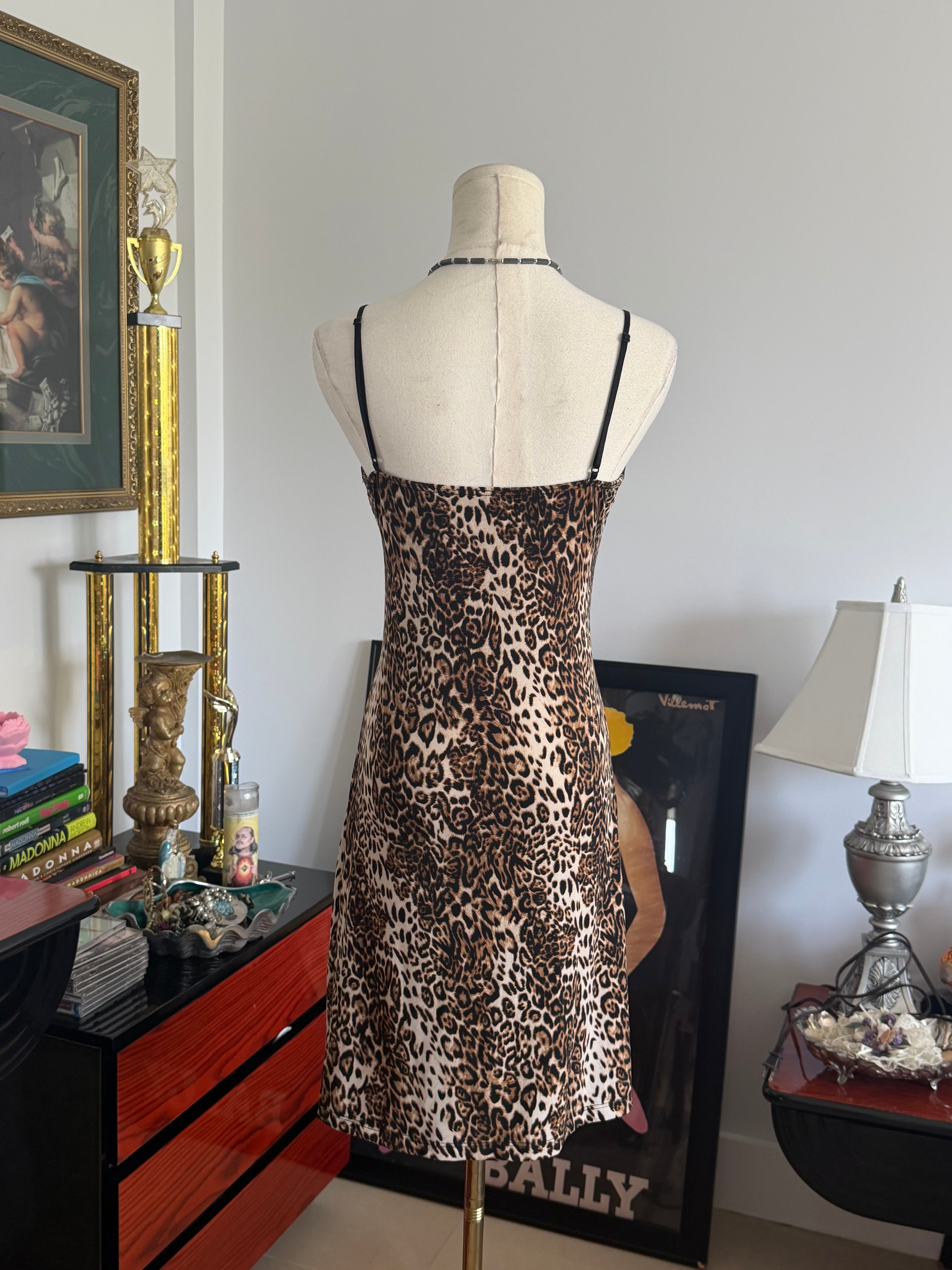 y2k leopard sheer sequin slip dress S-M
