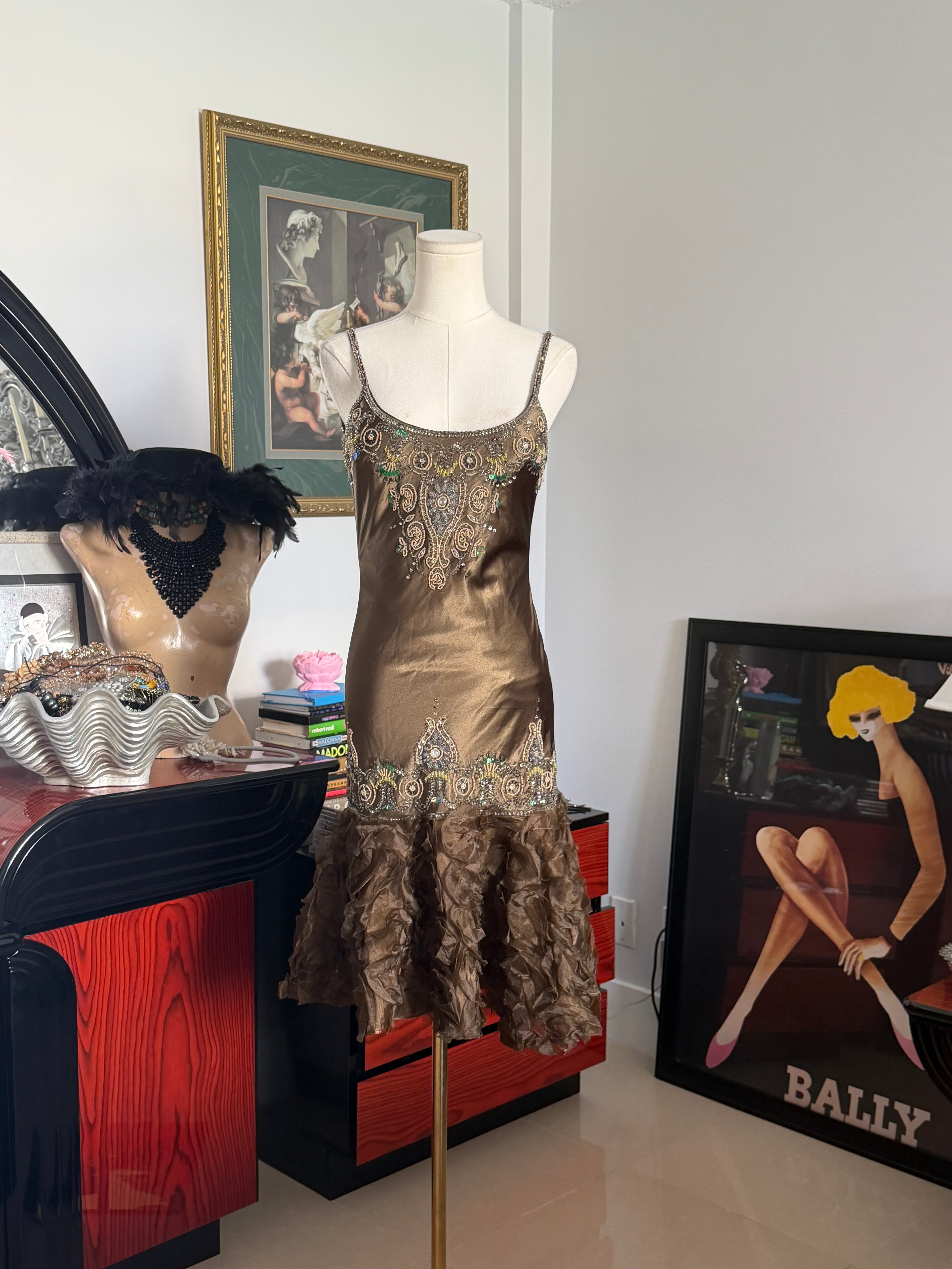 Sue Wong Bronze Beaded
Ruffle Dress